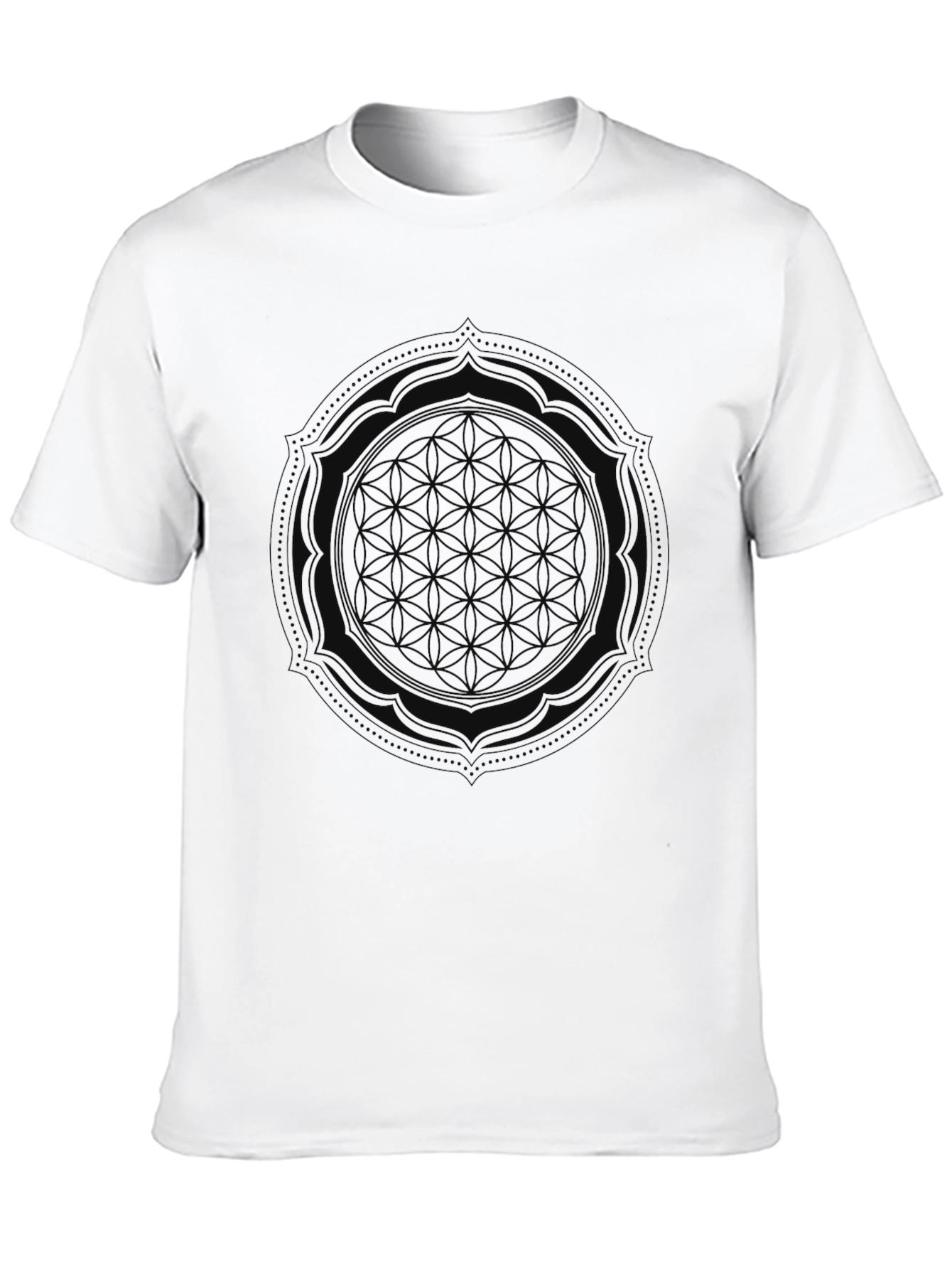 Black Men's Black Graphic Tee - Flower of Life Design view 10