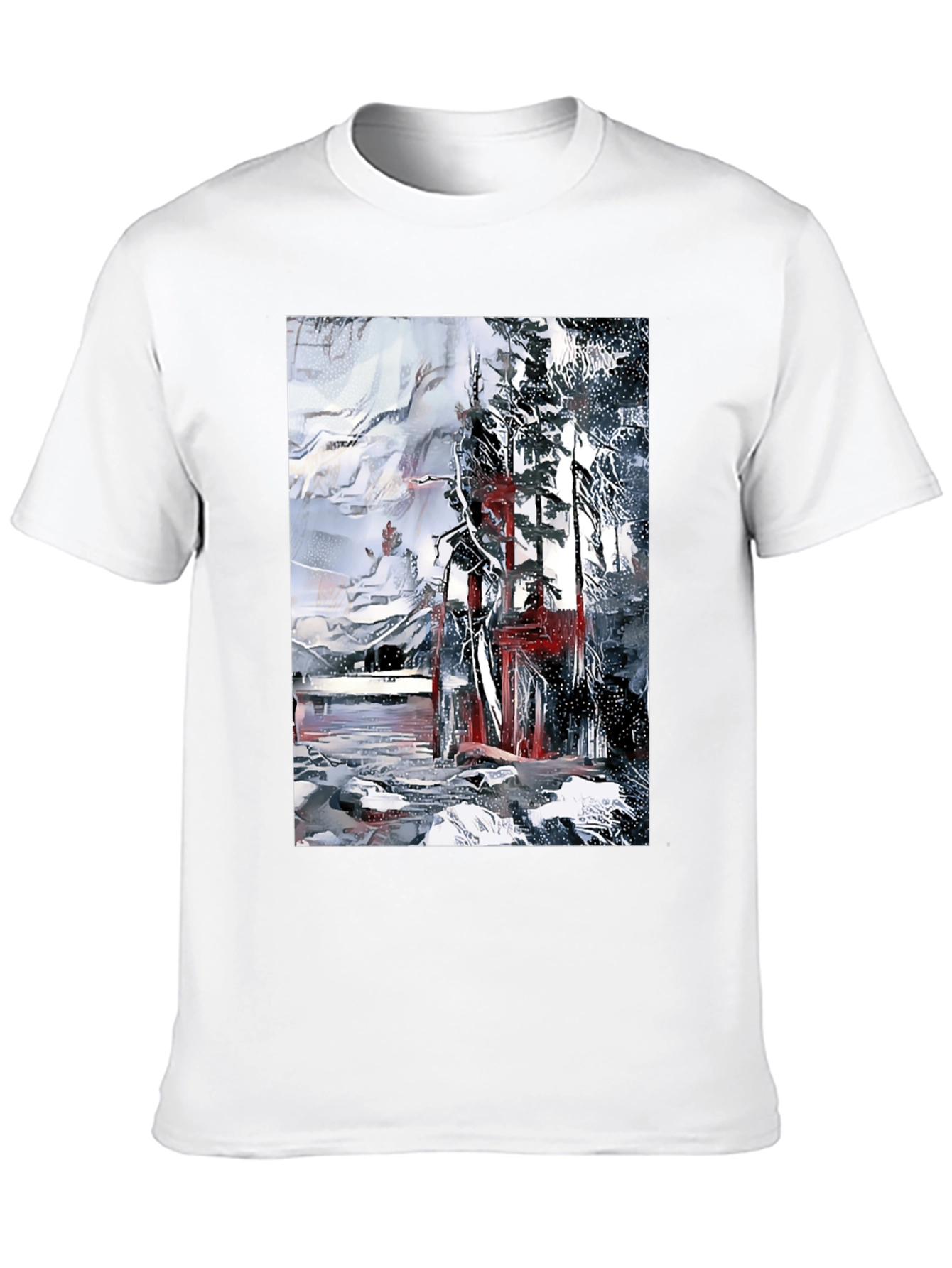 Black Abstract Winter Scene Black T-Shirt view 10