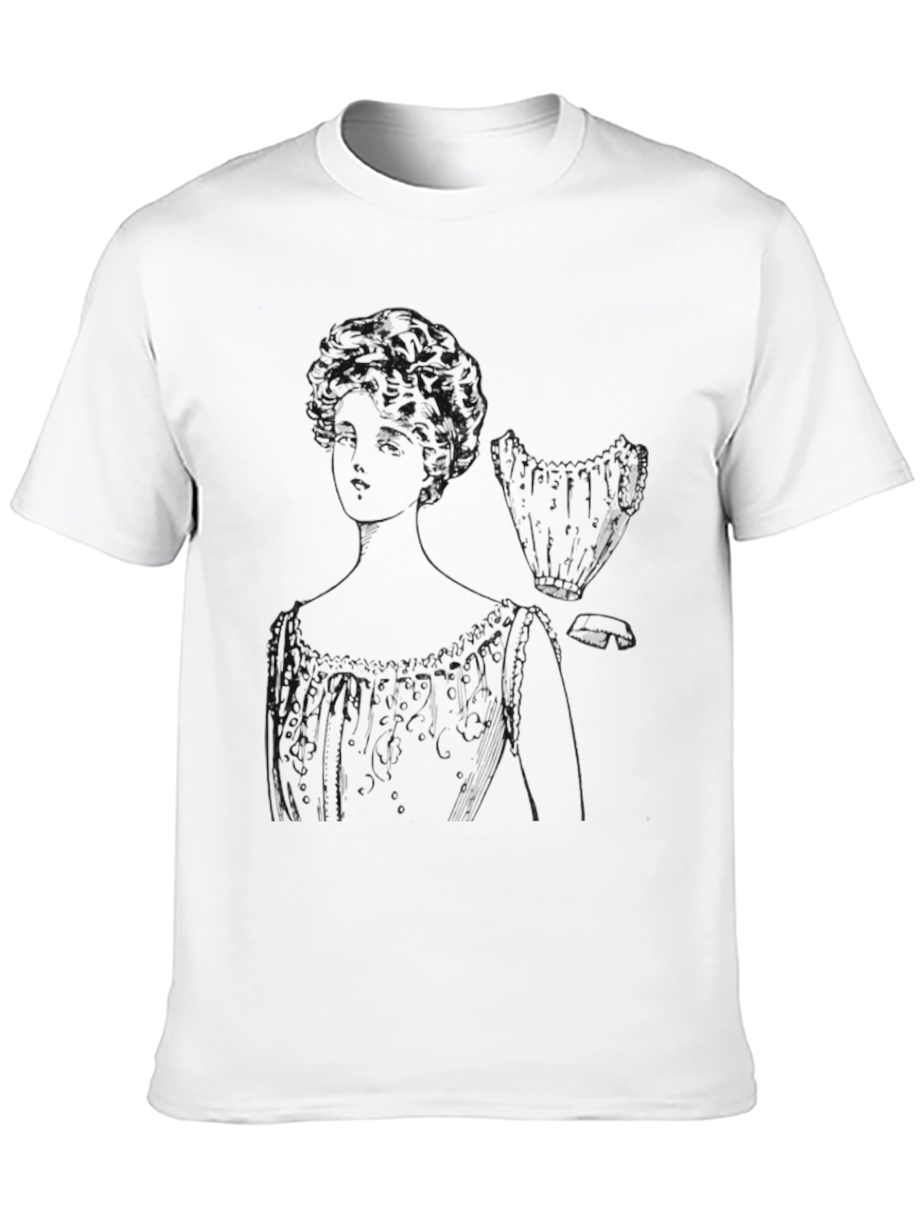 Black Vintage Sketch Tee - Elegant Woman's Portrait view 10