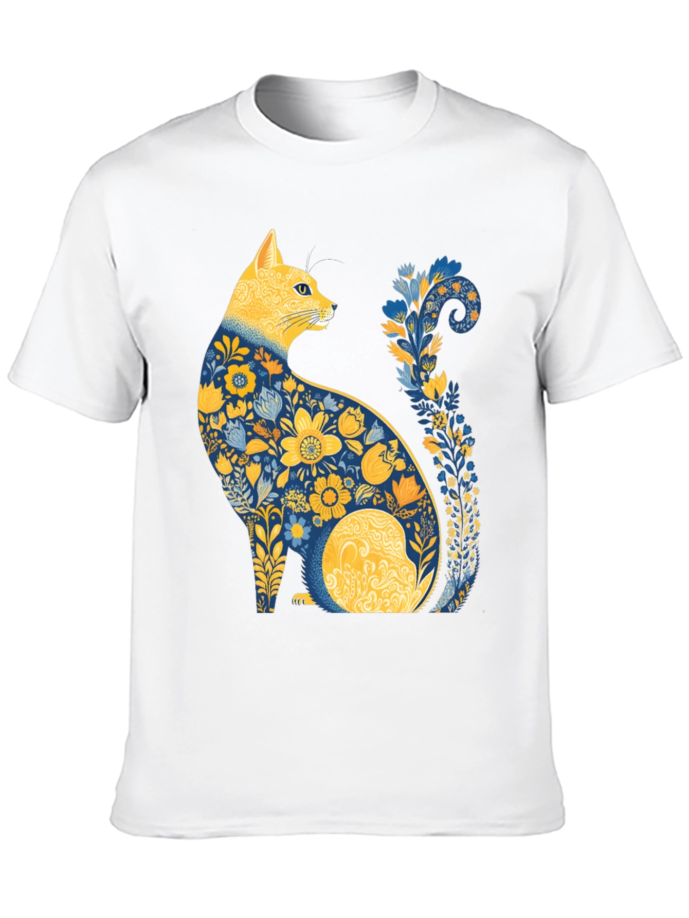 Black Floral Cat T-Shirt - Unique Artistic Design view 10
