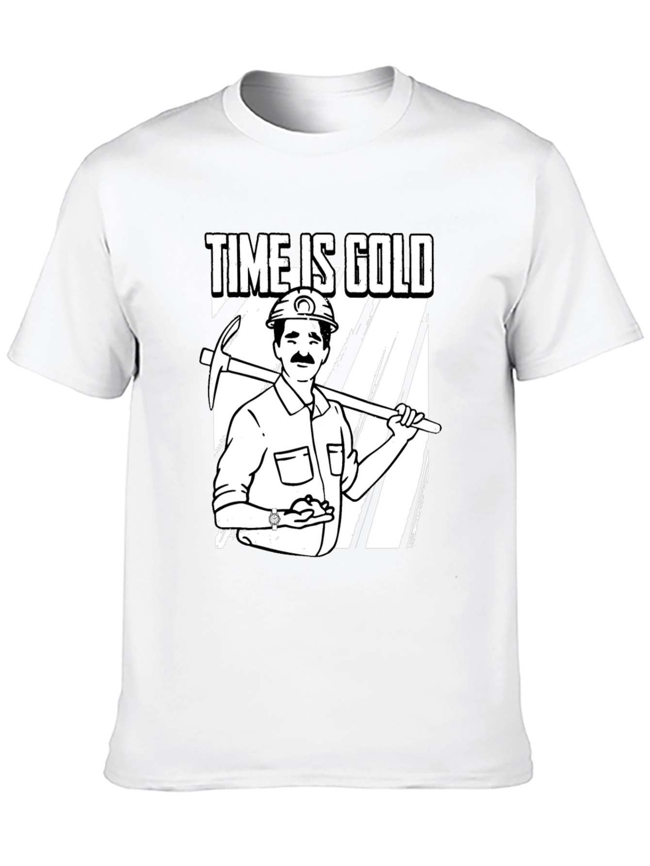 Black Time Is Gold Graphic Tee Miner Cartoon T-Shirt view 10
