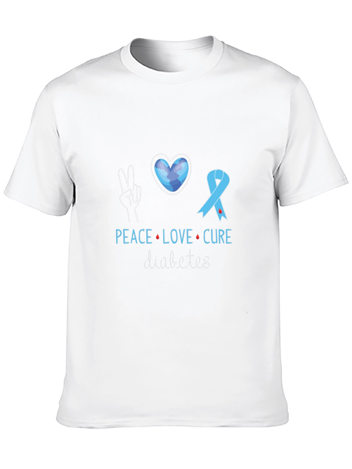 Black Peace Love Cure Diabetes Awareness T-Shirt view 10