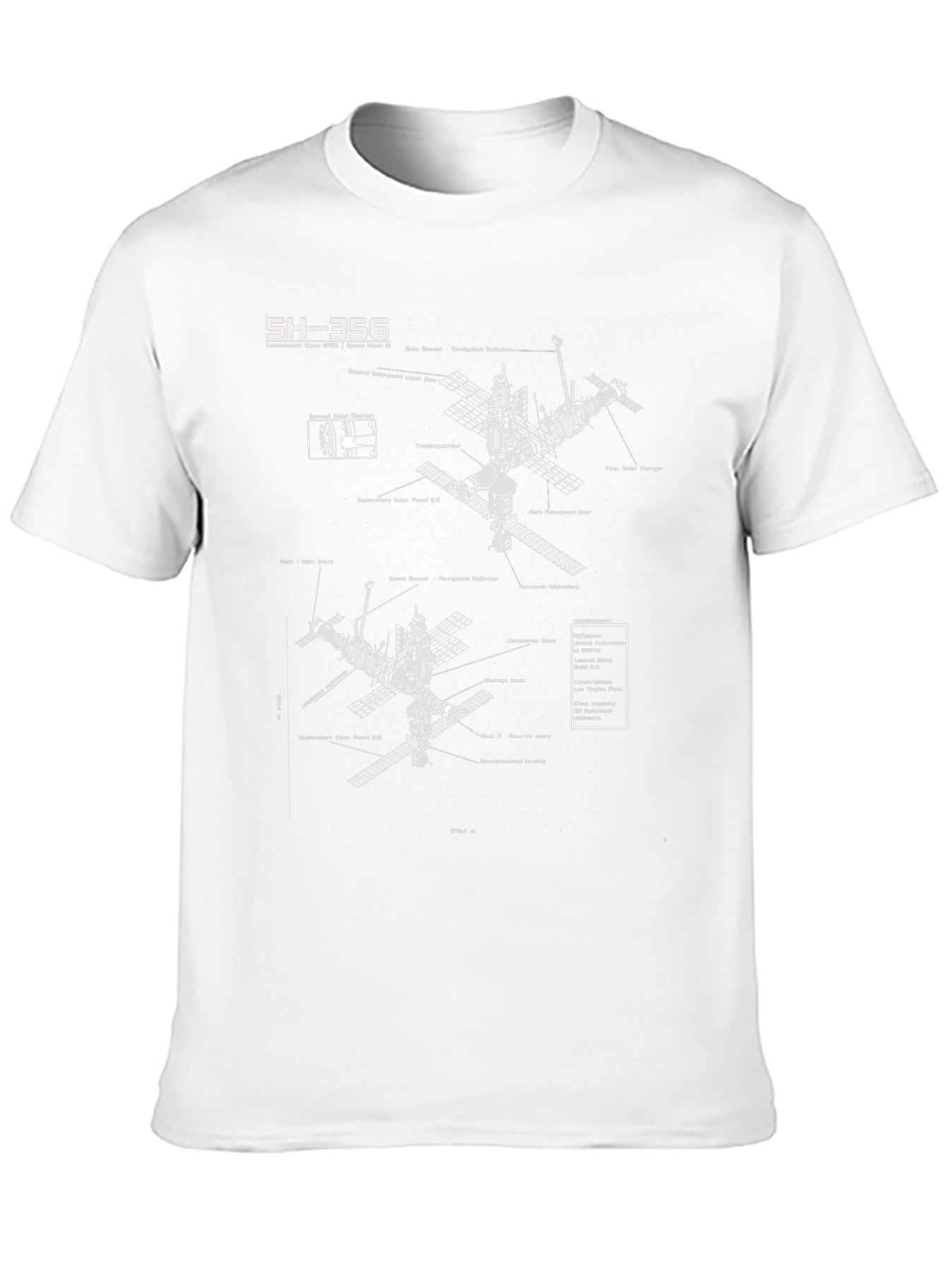 Black Space Station Blueprint Graphic T-Shirt view 10