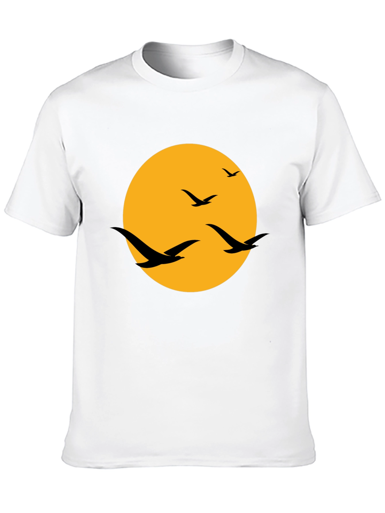 Black Men's Black T-Shirt with Birds and Moon Design view 10