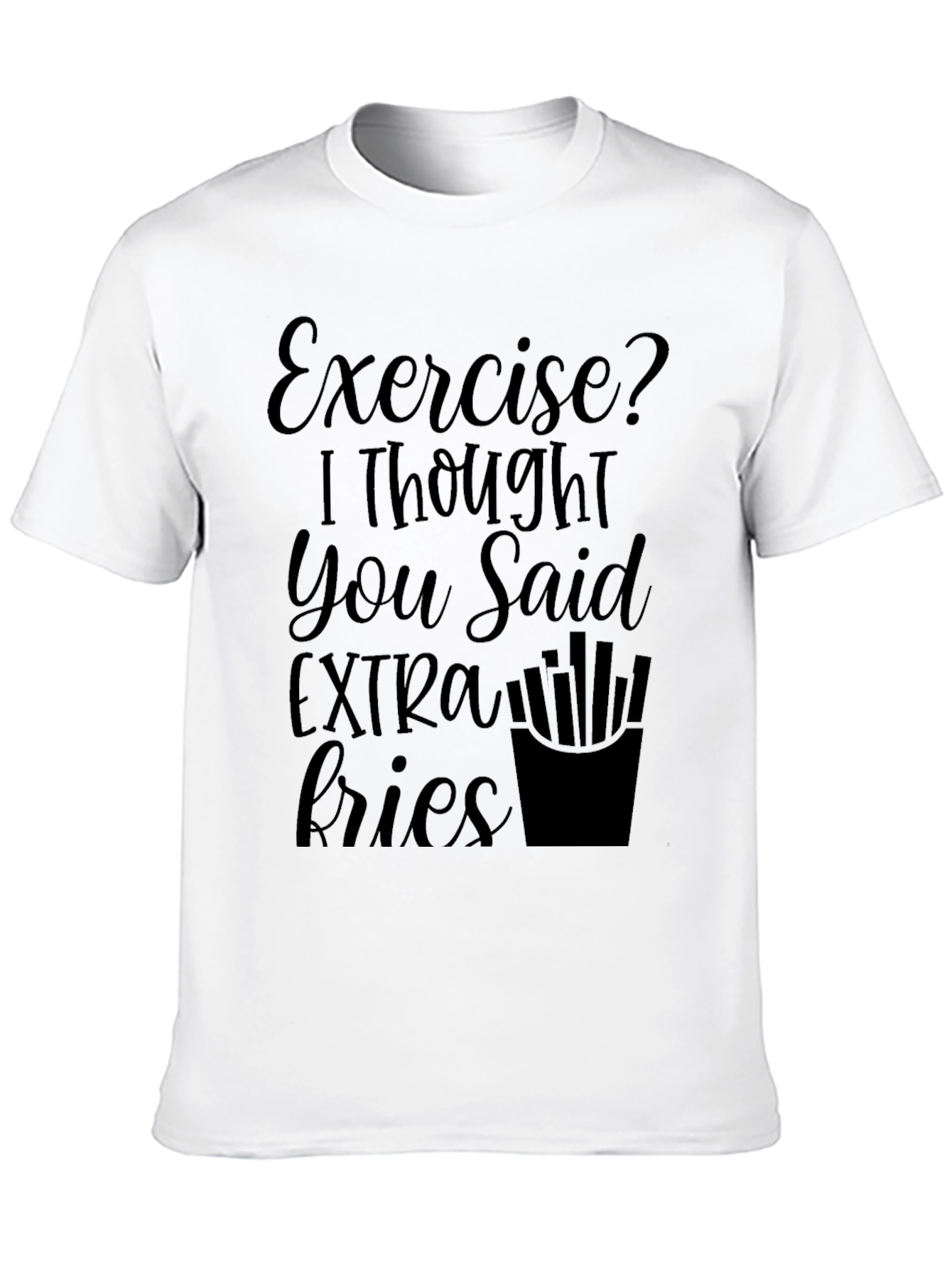 Black Funny Exercise Extra Fries Graphic T-Shirt view 10