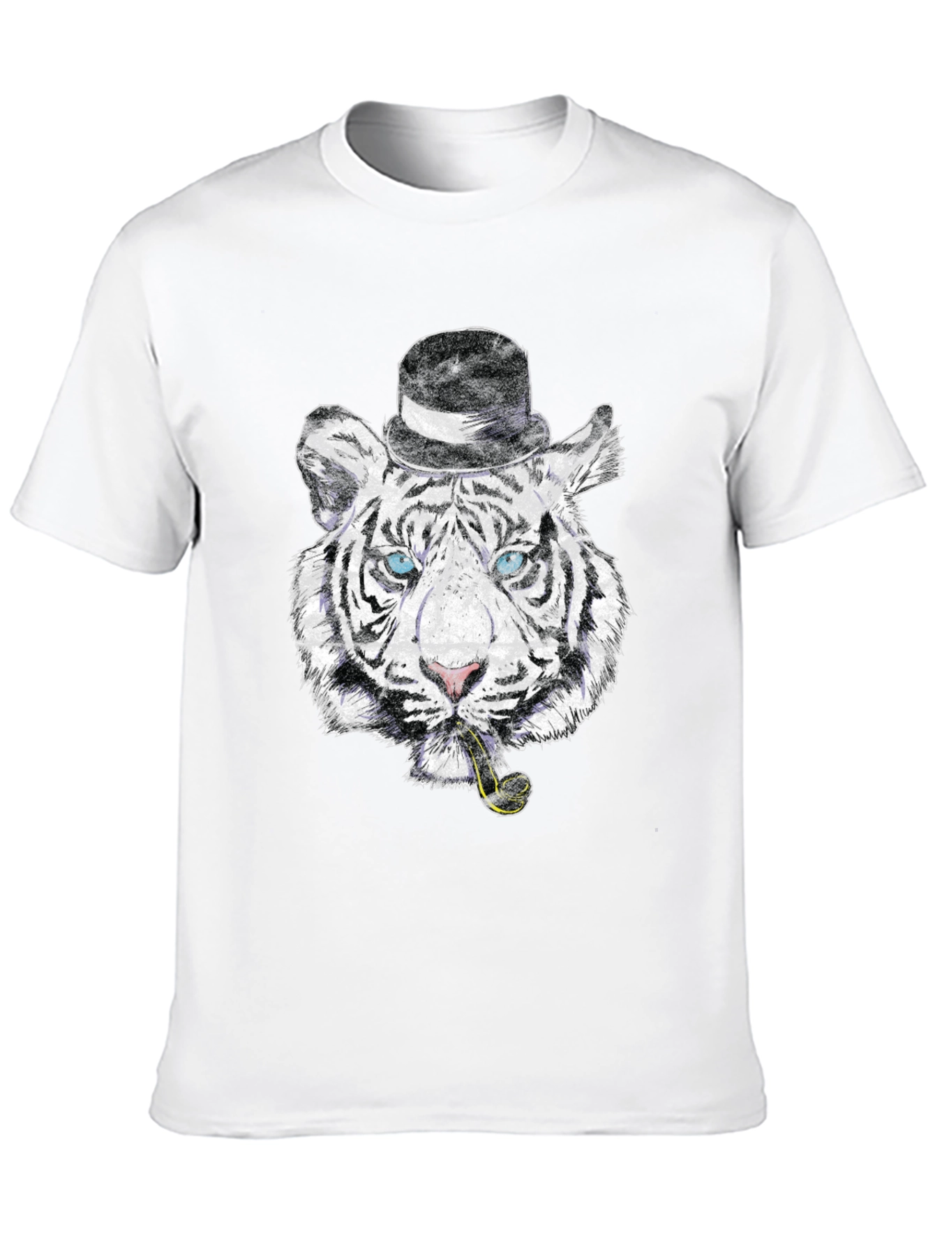 Black Tiger with Hat & Pipe Black Graphic Tee view 10