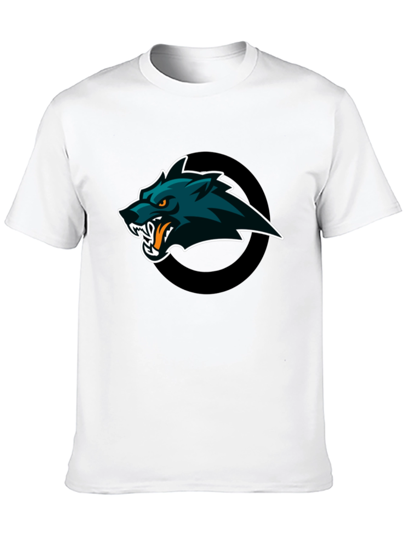 Black Men's Black T-Shirt with Wolf Graphic Design view 10