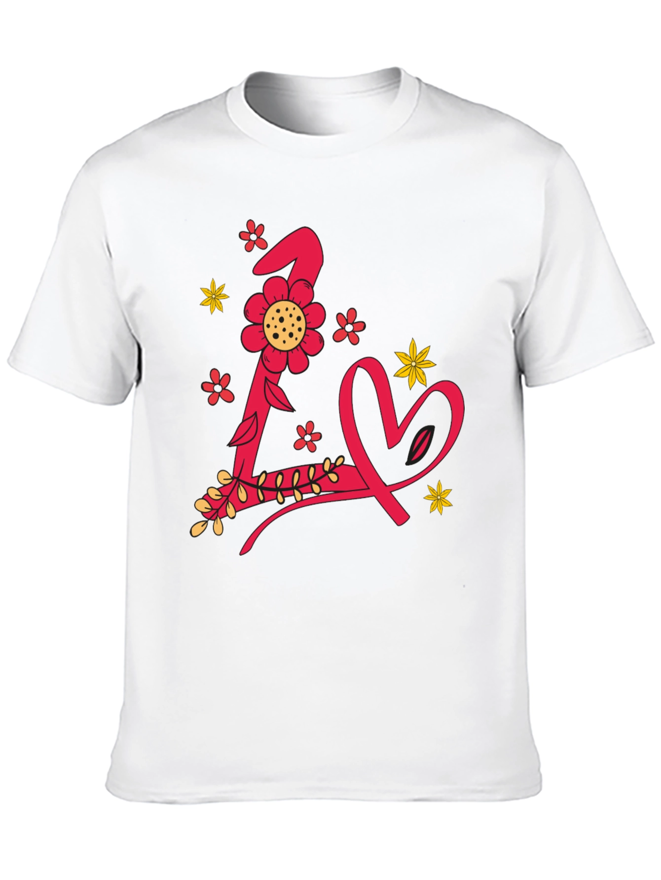 Black Floral Letter L Love Heart Black Graphic Tee view 10