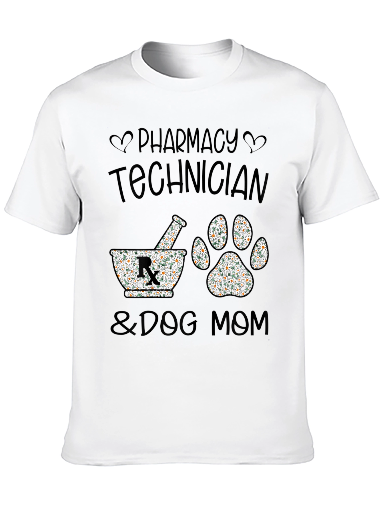Black Pharmacy Tech & Dog Mom Floral Print T-Shirt view 10
