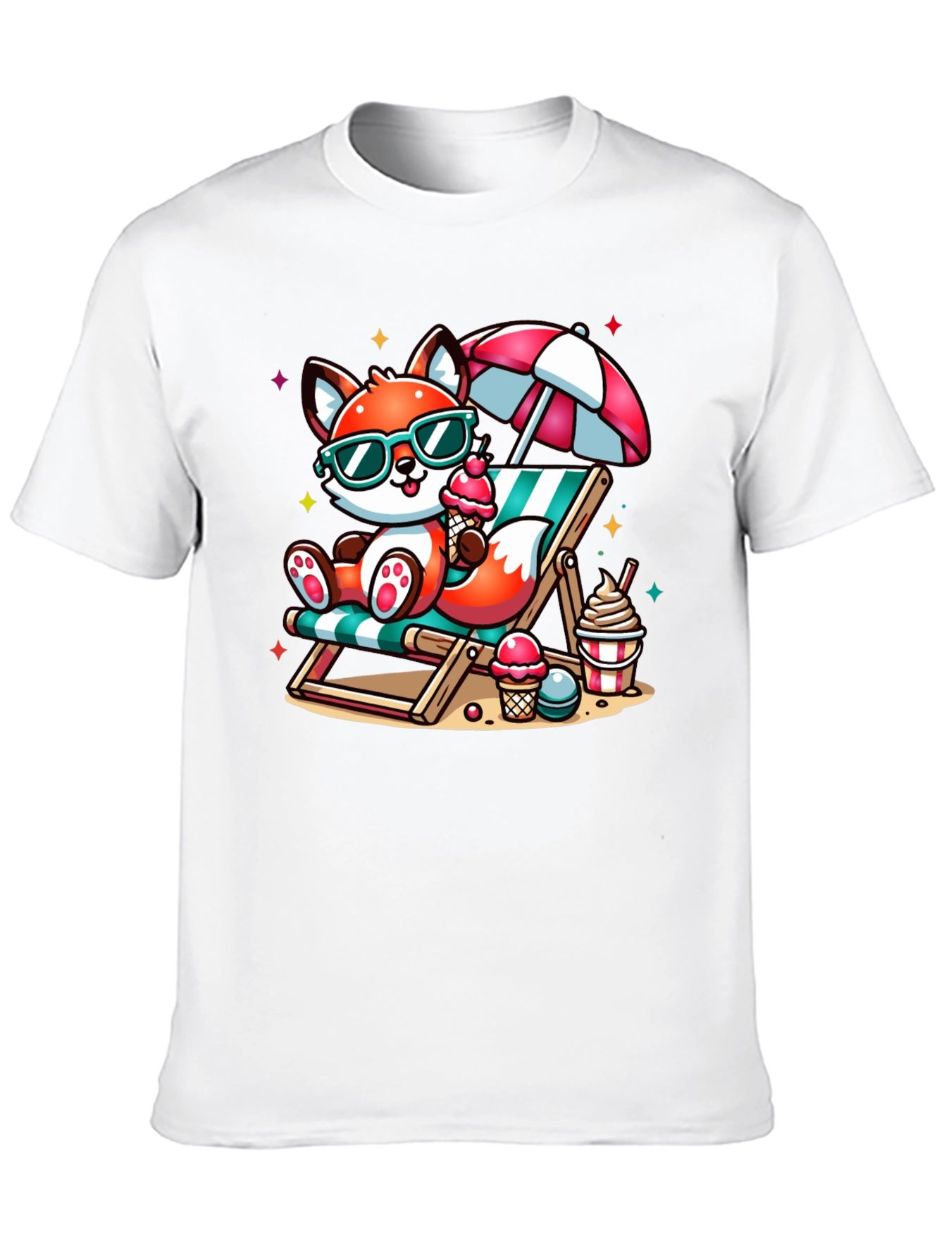 Black Cool Fox Summer Beach T-Shirt view 10
