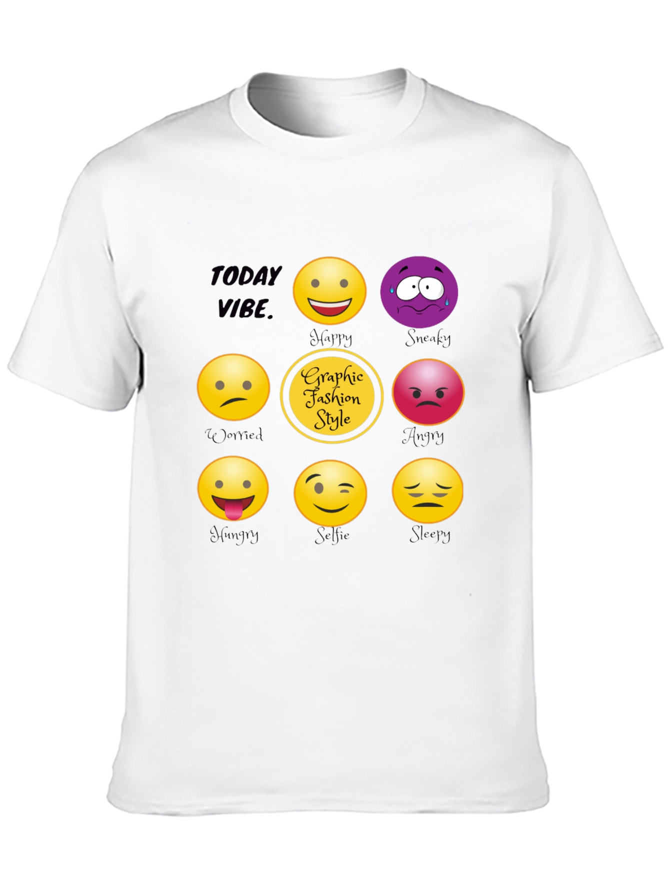 Black Today Vibe Emoji Graphic Style T-Shirt view 10