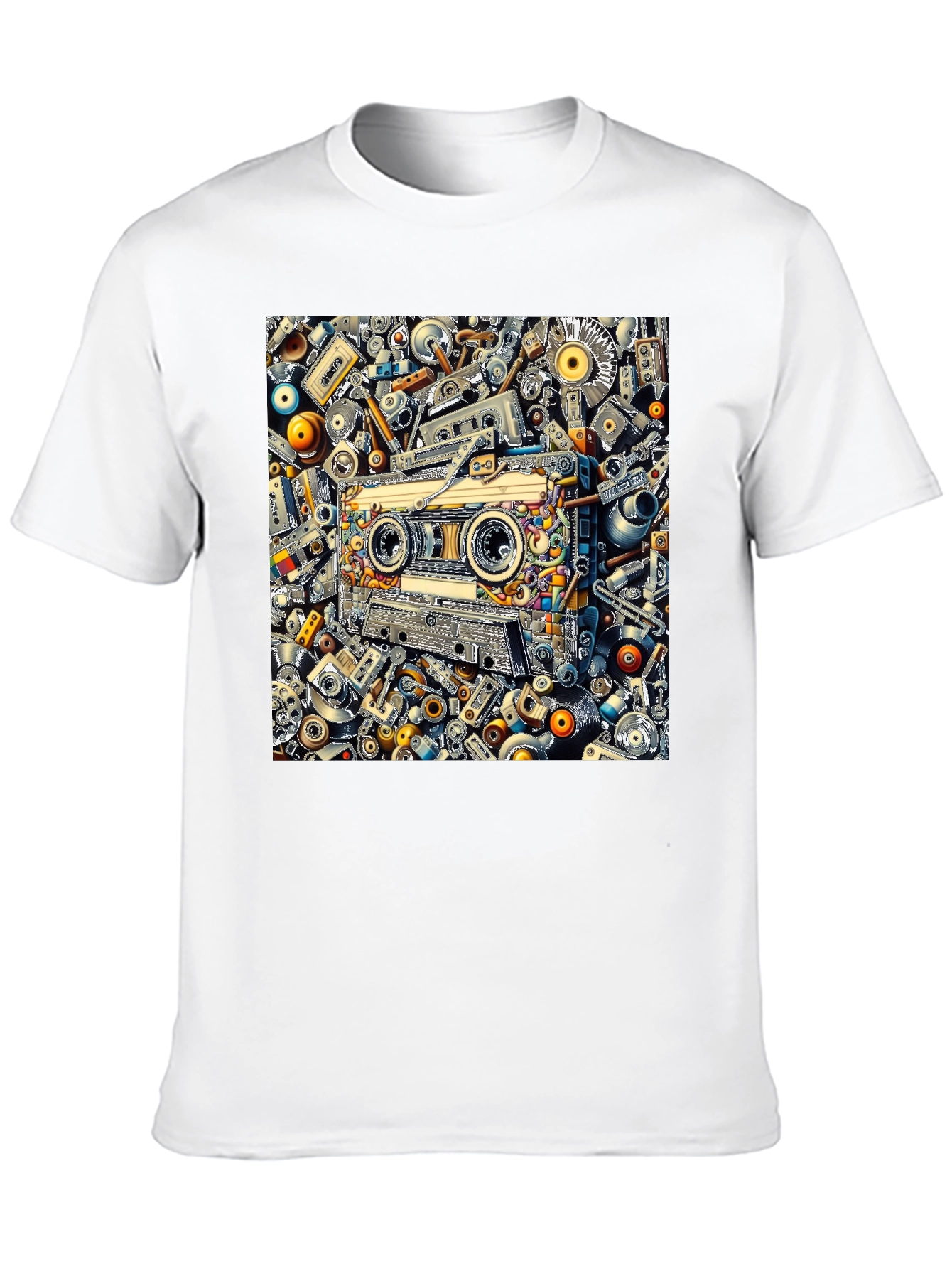 Black Cassette Tape Collage Graphic Tee - Retro Style view 10