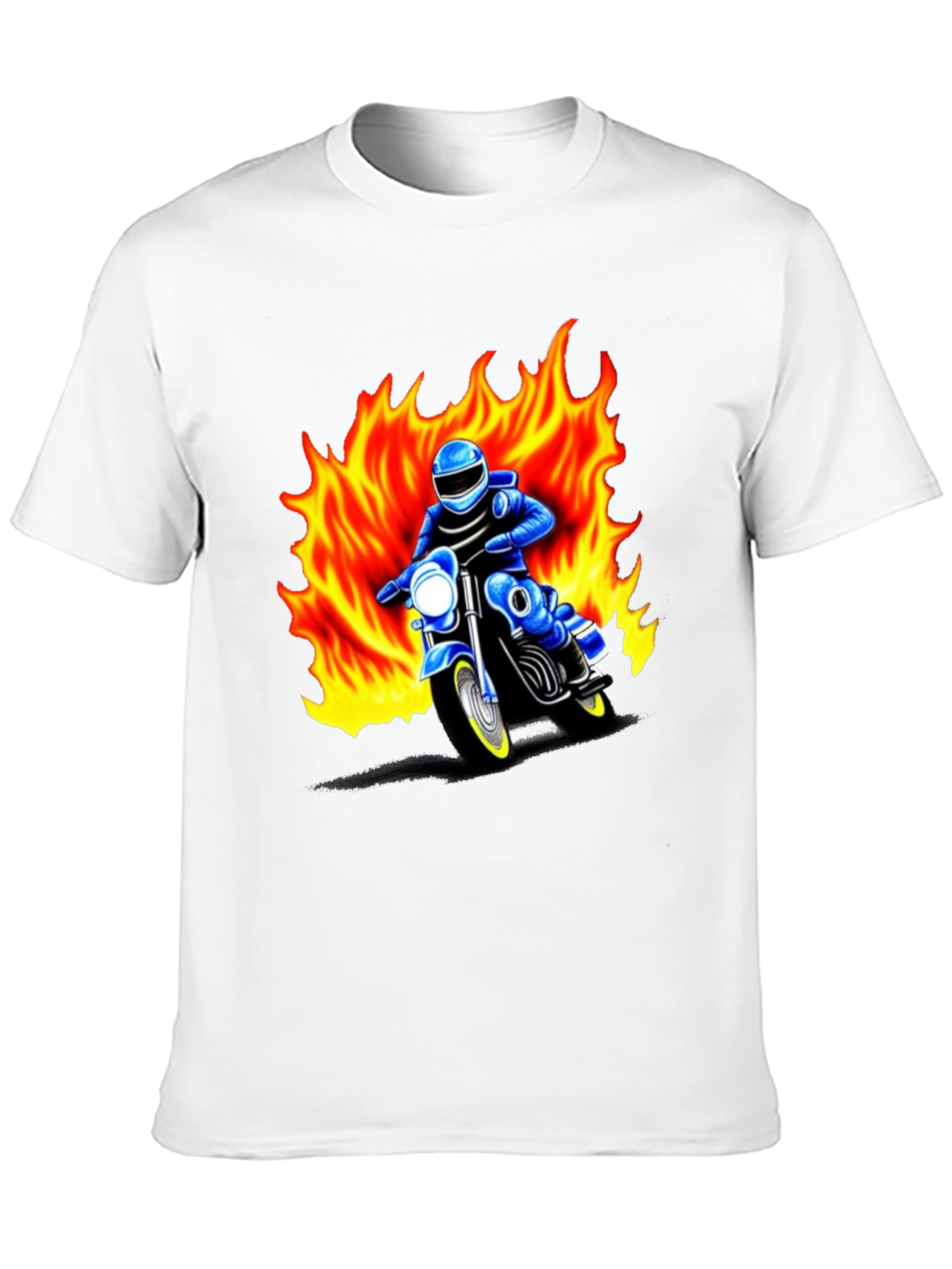 Black Men's Graphic T-Shirt - Motorcycle Rider in Flames view 10