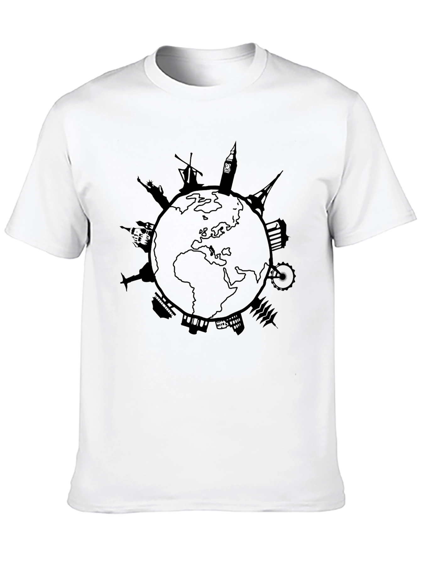 Black World Landmark T-Shirt - Travel Graphic Tee view 10