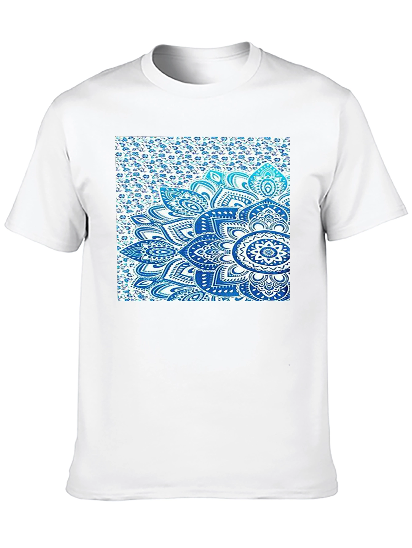 Men's Black Tee with Blue Mandala Print - 10