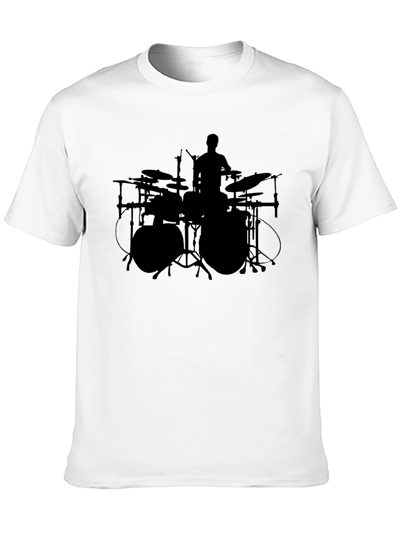 Black Drummer Silhouette Graphic Tee - Black Cotton Crew Neck view 10