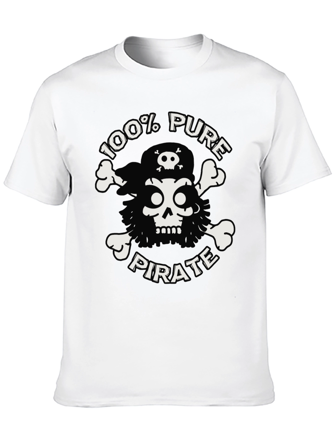 Black 100% Pure Pirate Skull & Crossbones Black T-Shirt view 10