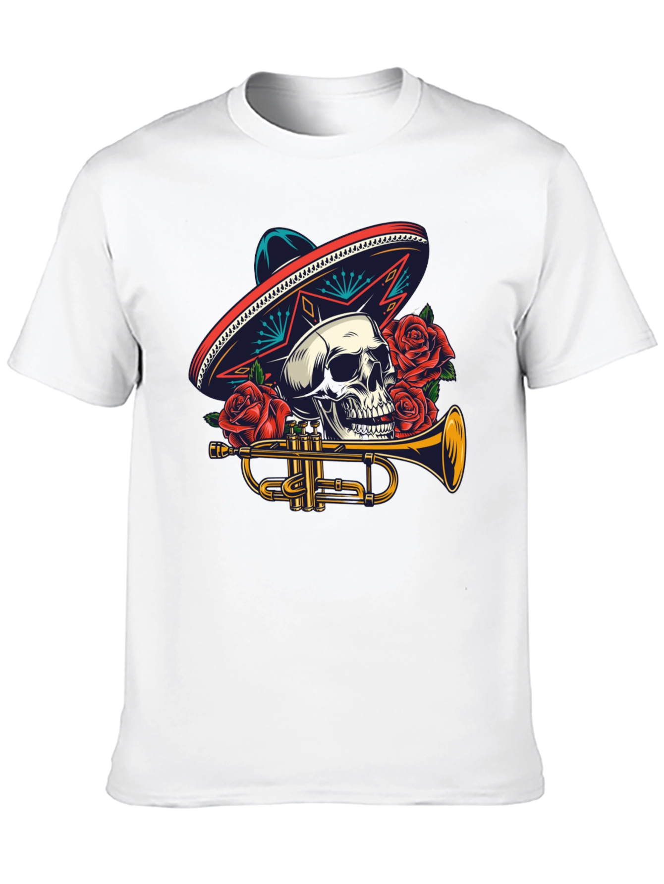 Black Skull Sombrero Trumpet Graphic Tee view 10