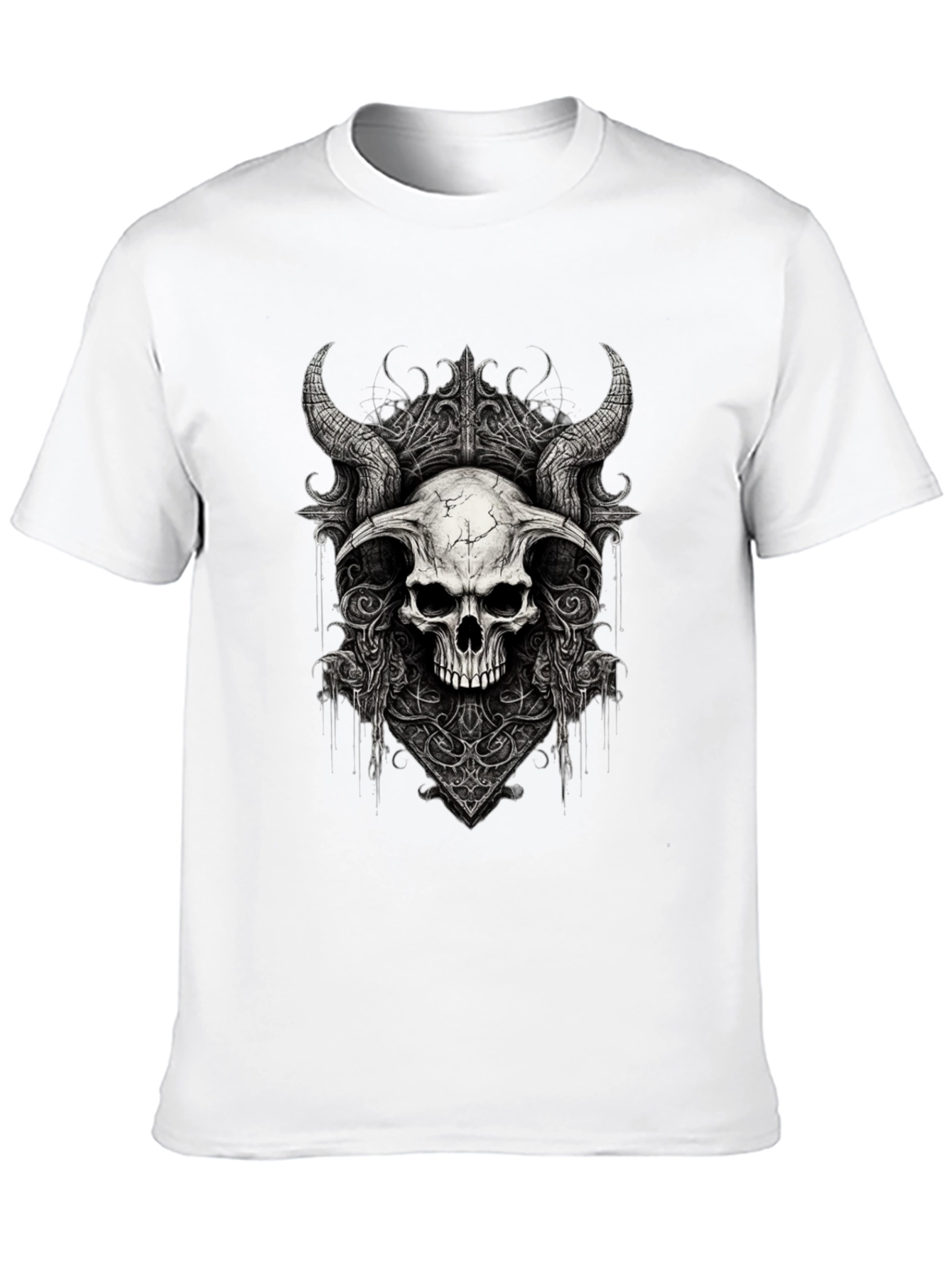 Black Black Skull Horns Graphic Tee view 10