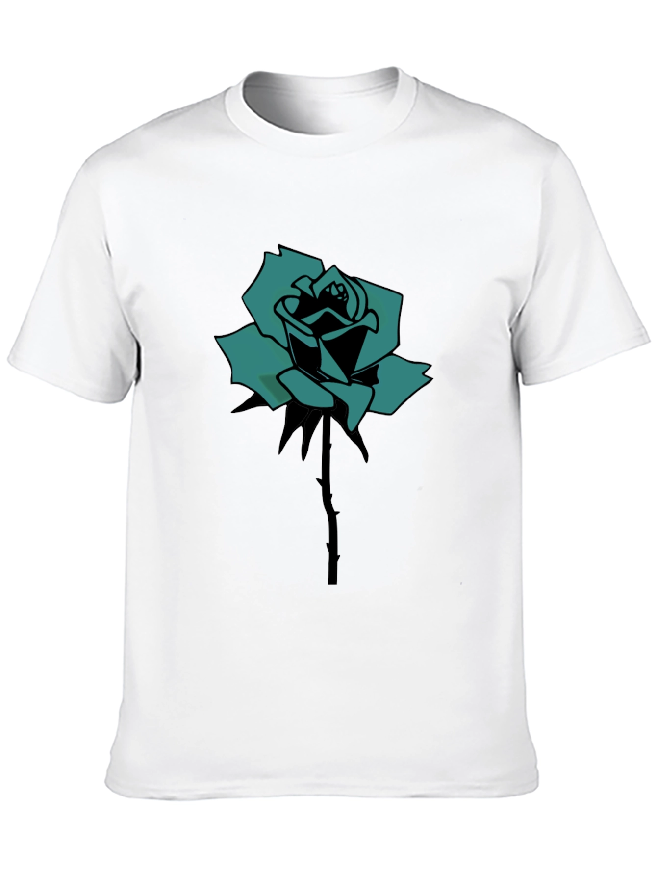 Black Black T-Shirt with Teal Rose Print view 10