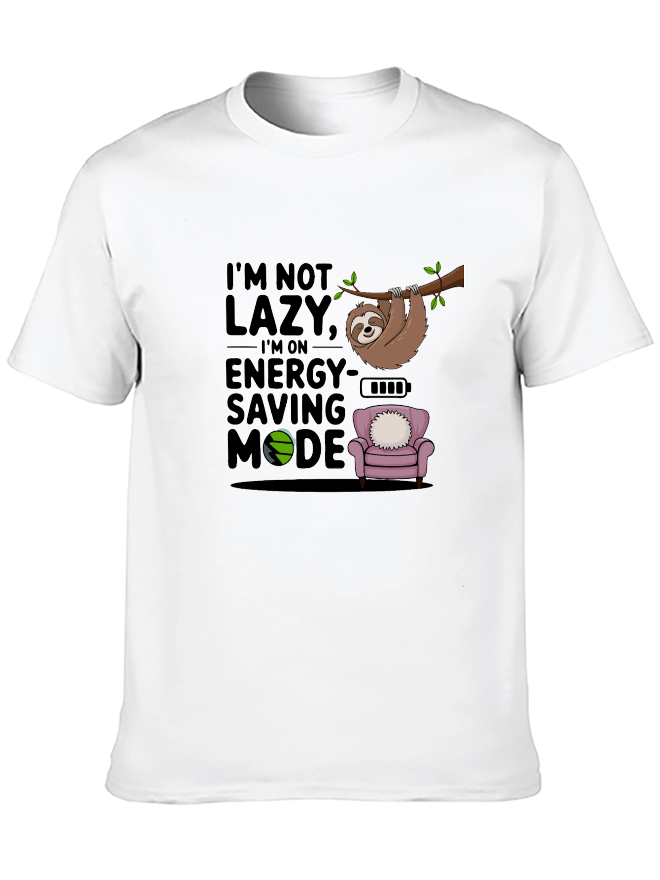 Black I'm Not Lazy T-Shirt, Sloth Energy Saving Mode Tee view 10