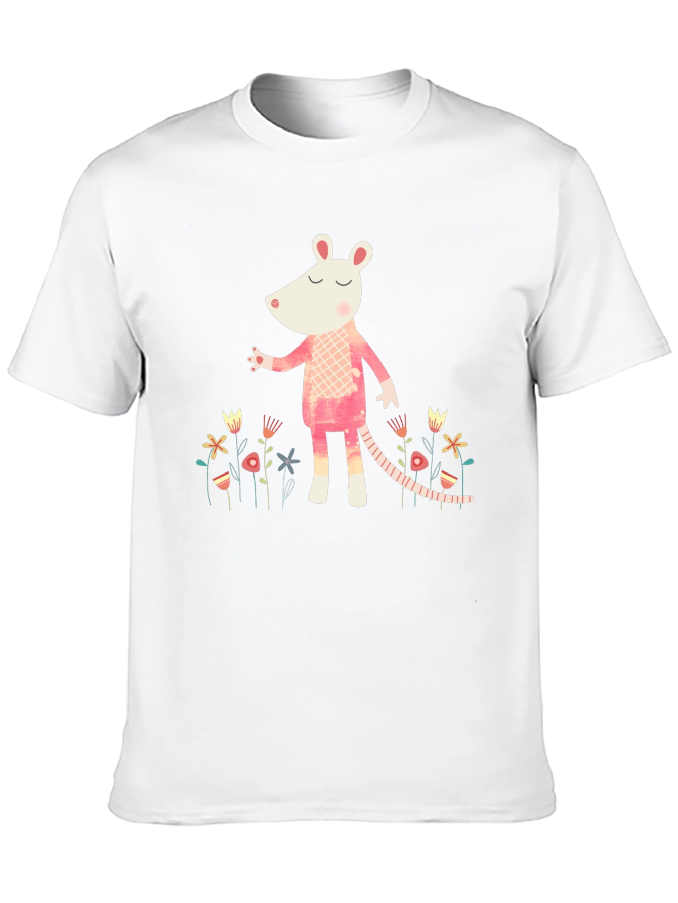 Black Whimsical Rat in Floral Garden Black T-Shirt view 10