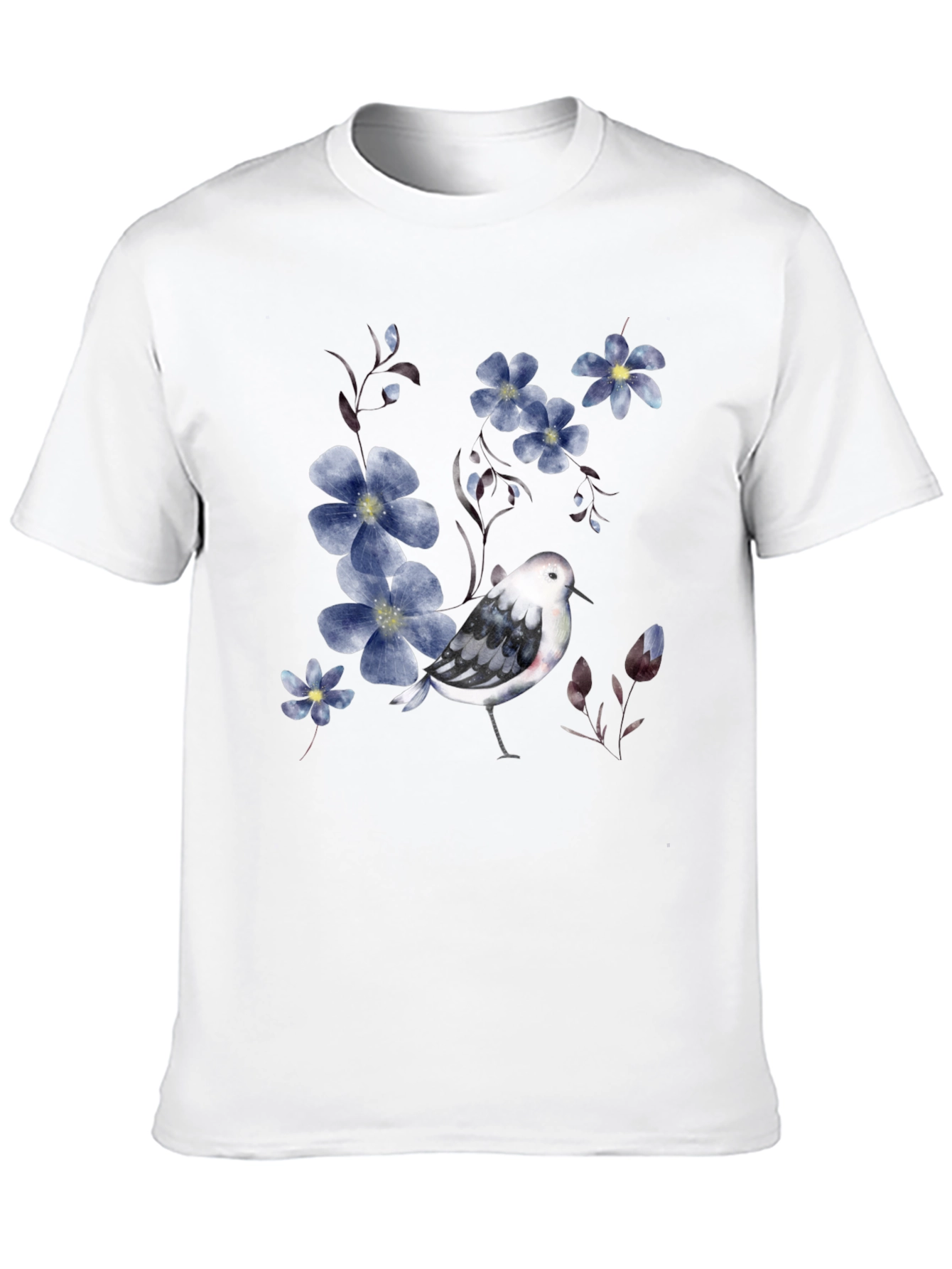 Black Floral Bird Print Black T-Shirt view 10