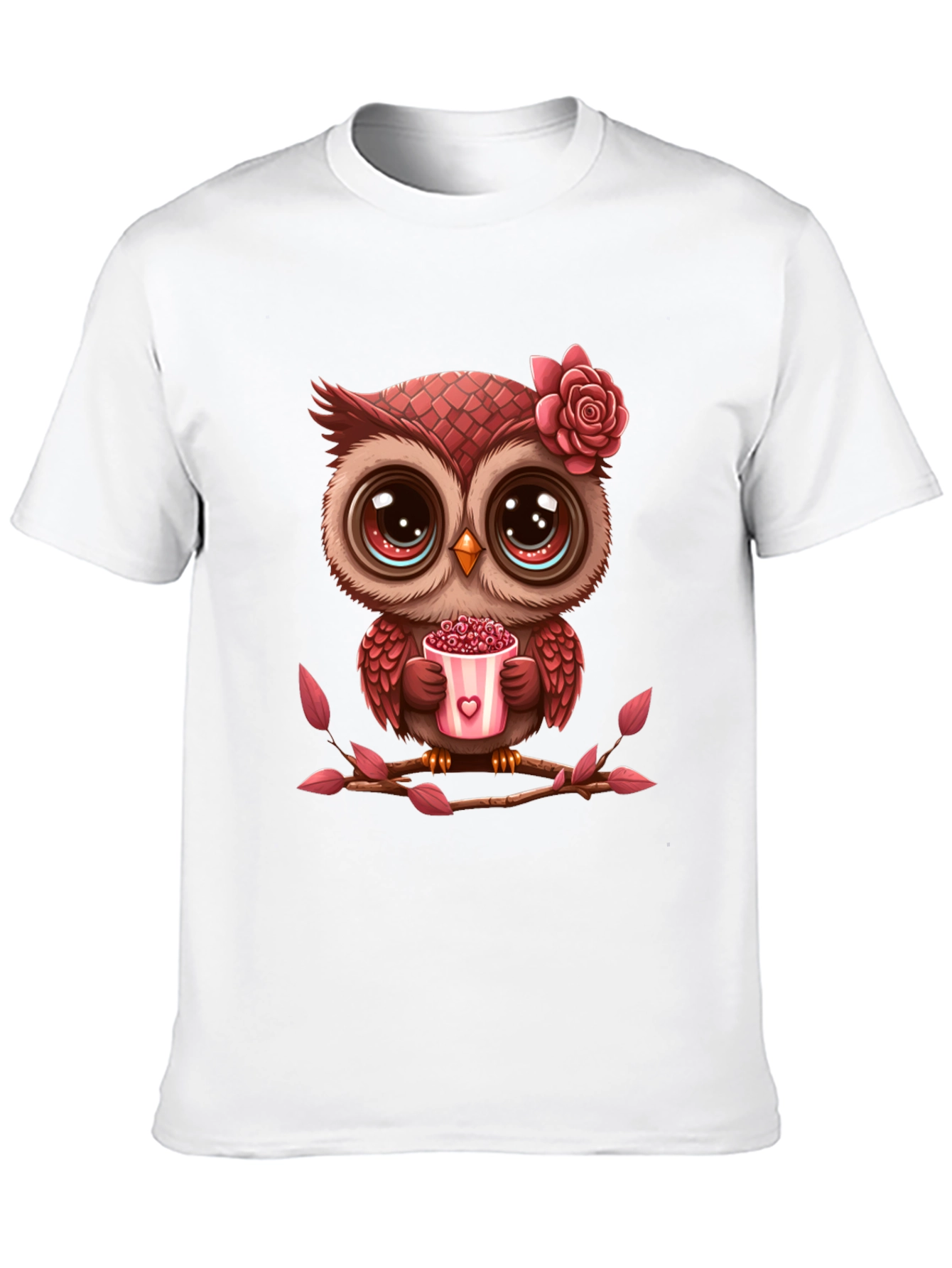 Black Cute Owl Valentine's Day Black T-Shirt view 10