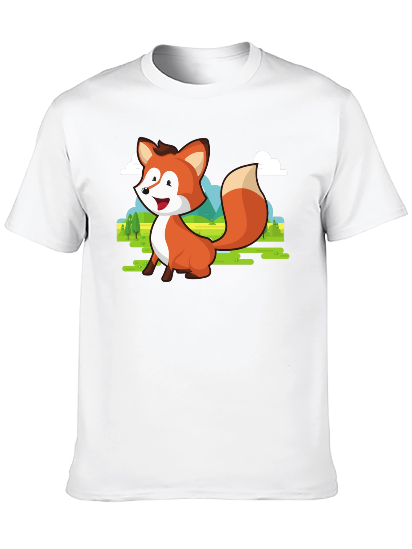 Black Cute Fox Cartoon T-Shirt - Men's Black Tee view 10