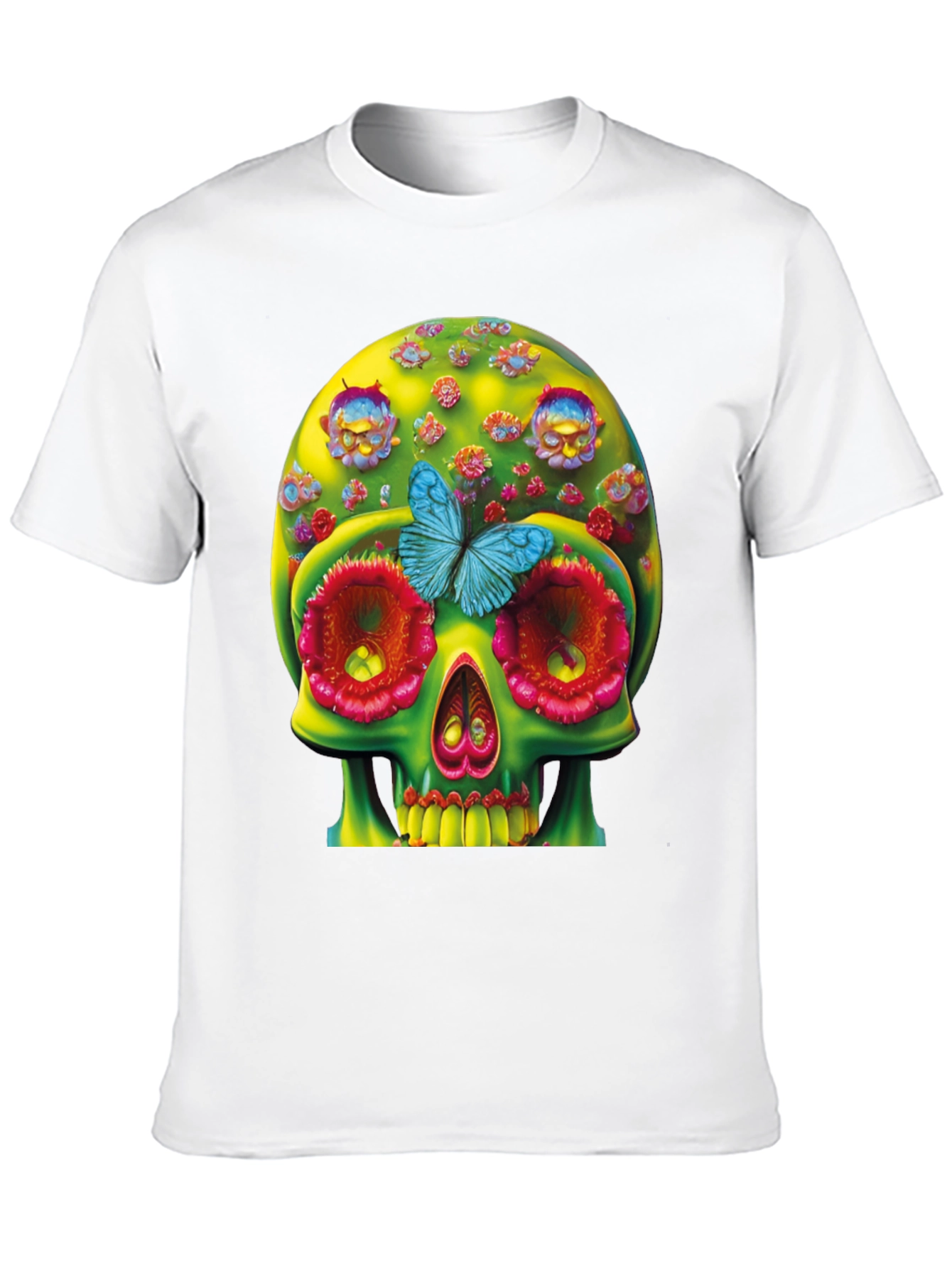 Black Floral Skull T-Shirt - Unique Graphic Tee view 10