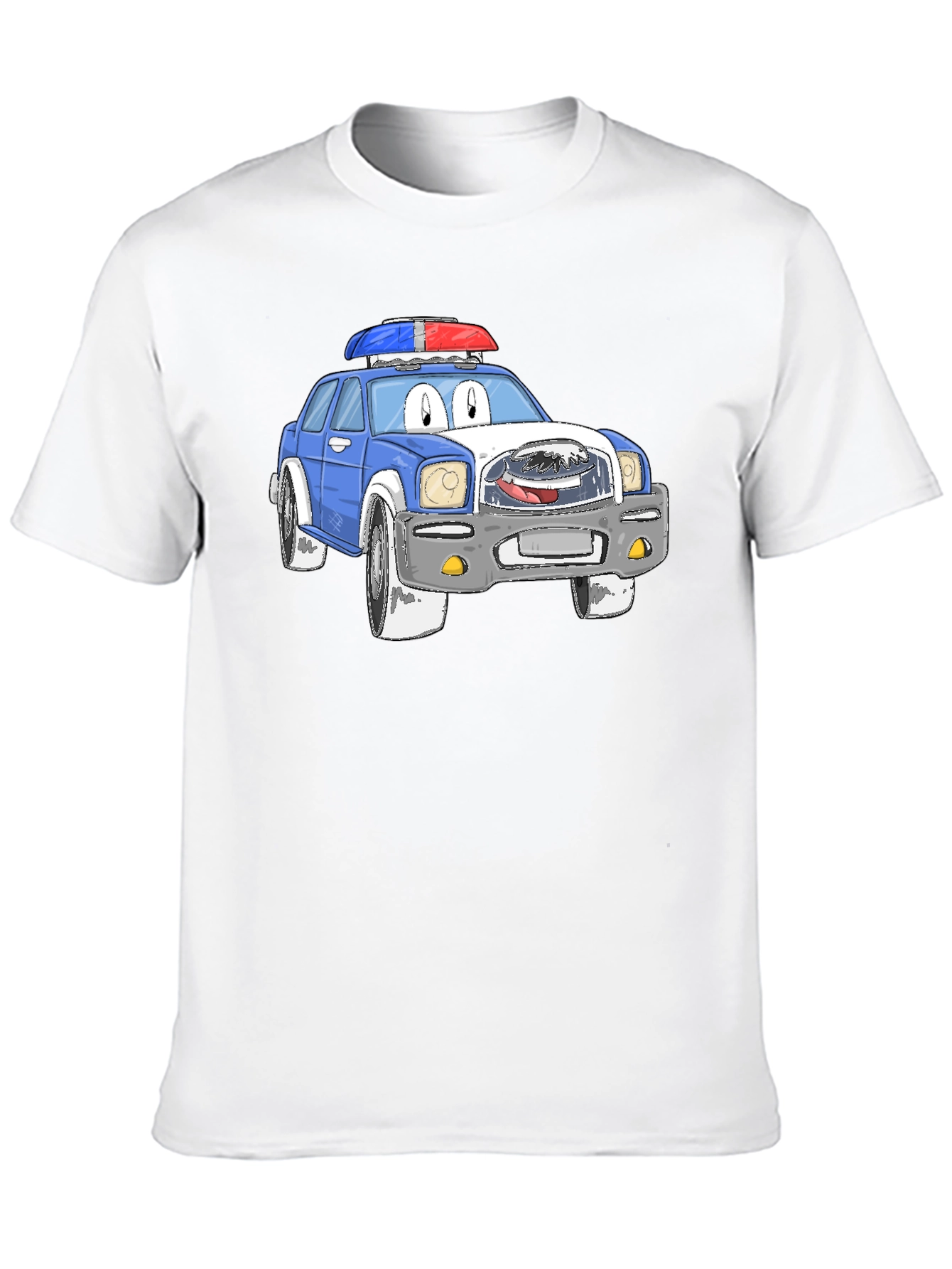 Black Cartoon Police Car Graphic T-Shirt view 10