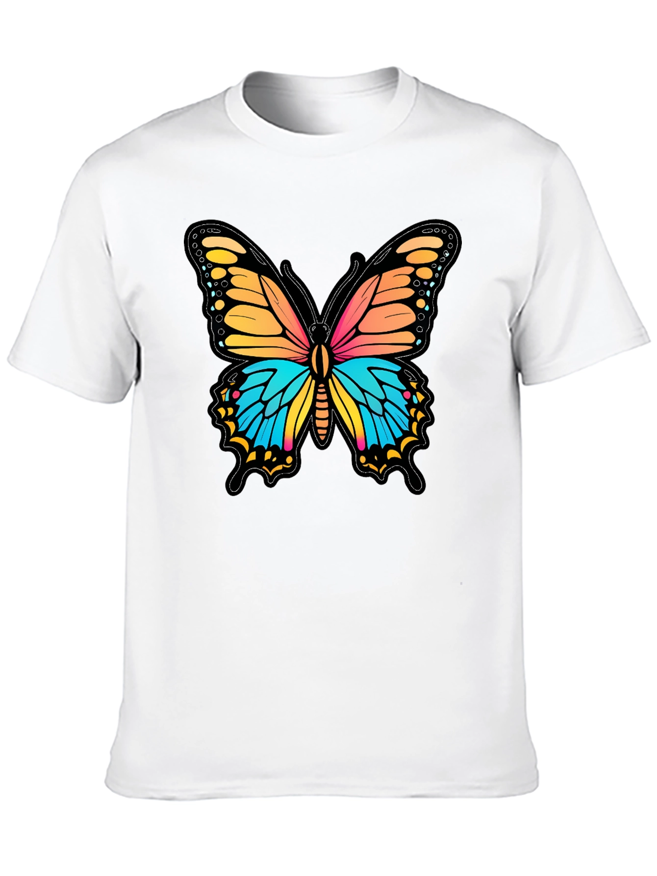 Black Vibrant Butterfly Graphic Print Black T-Shirt view 10
