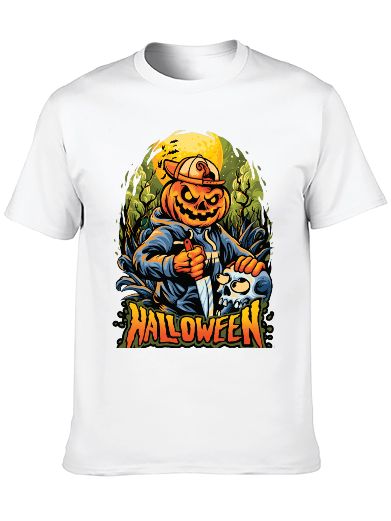 Black Halloween Pumpkin Skull Graphic Tee view 10