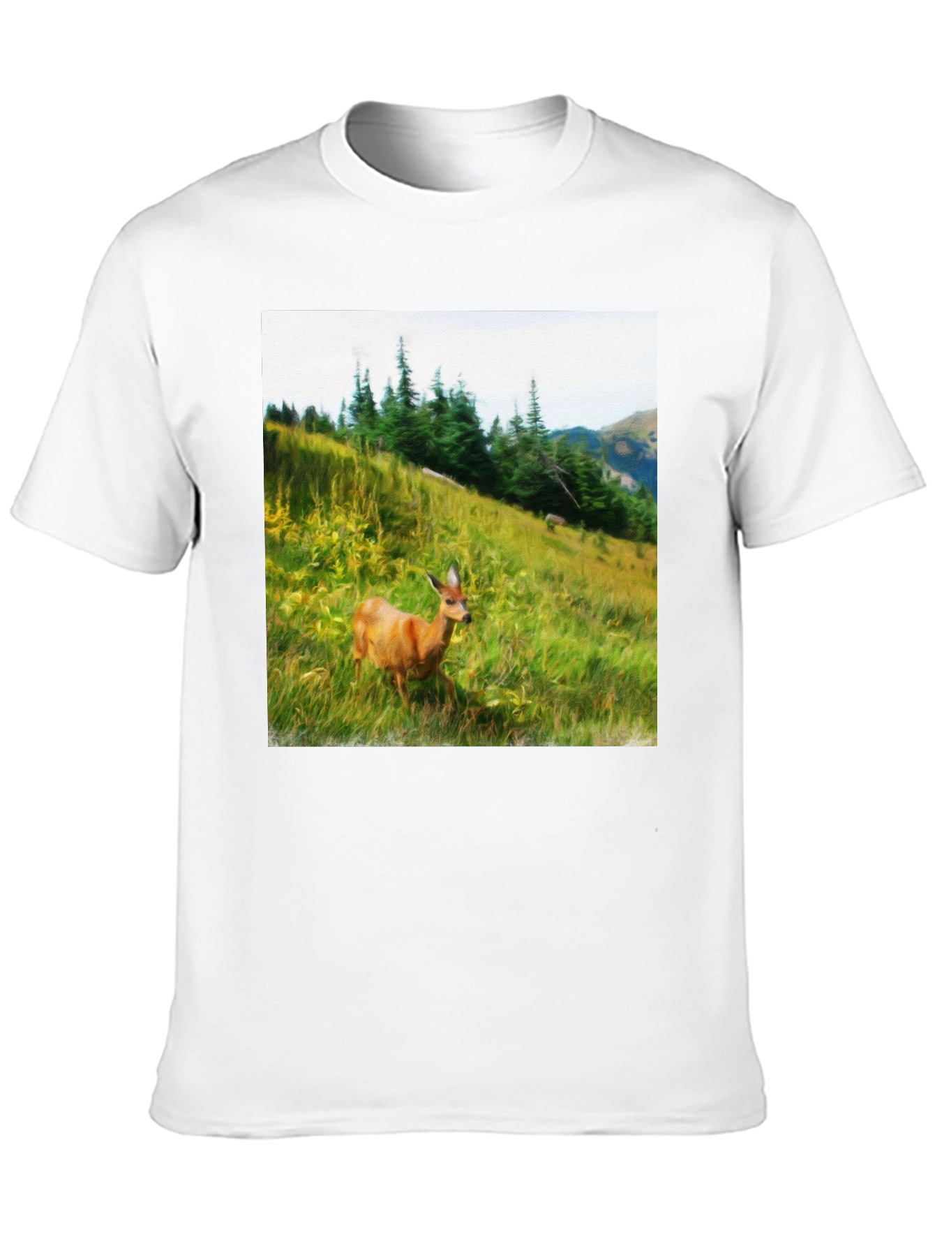Black Nature Scene Deer Graphic Tee - Unisex Black T-Shirt view 10