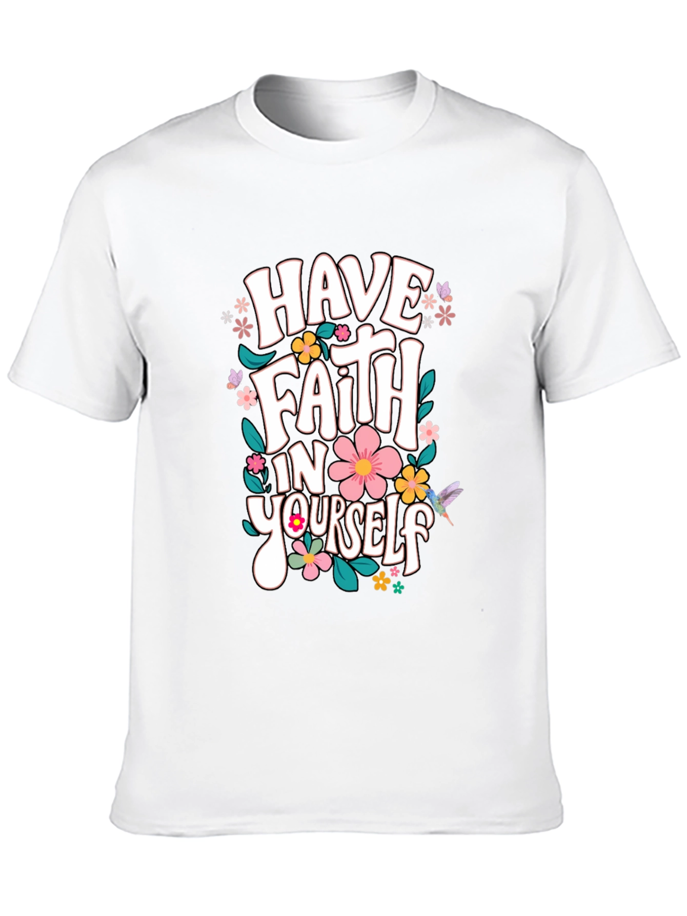 Black Faith In Yourself T-Shirt, Floral Design, Black view 10