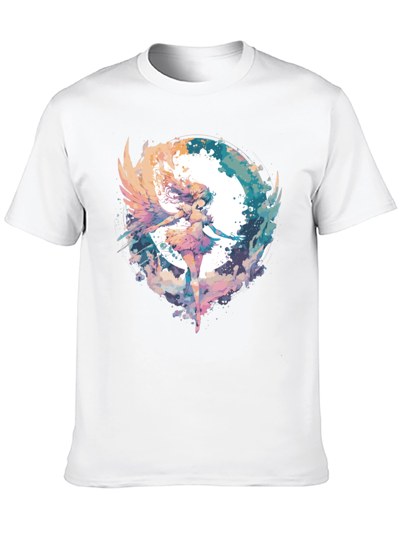 Black Anime Angel Wings T-Shirt - Watercolor Style view 10