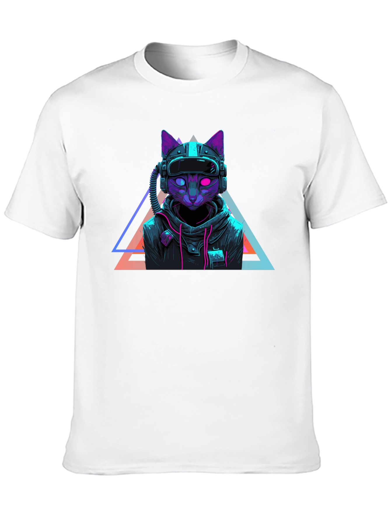 Black Cyberpunk Cat T-Shirt - Futuristic Neon Design view 10