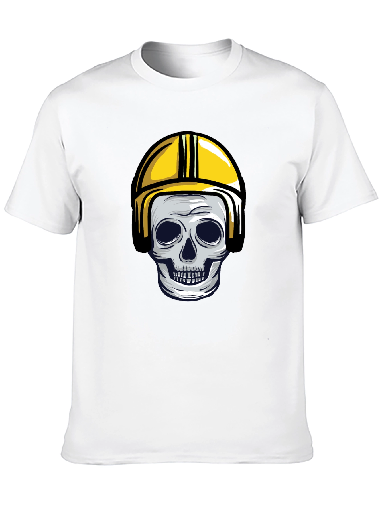 Black Skull in Yellow Helmet Graphic Tee view 10