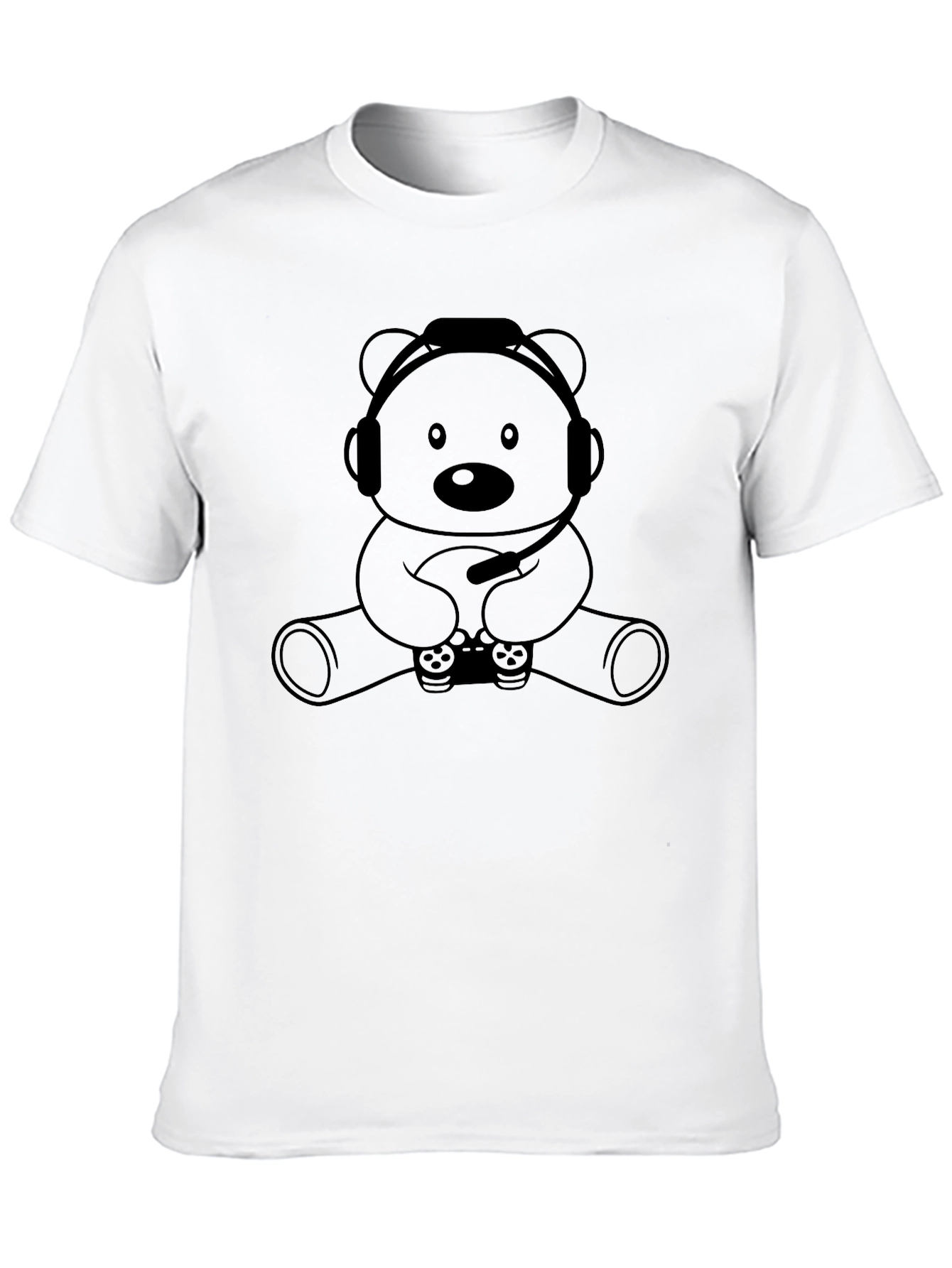 Black Gamer Bear Graphic Tee - Black Cotton T-Shirt view 10