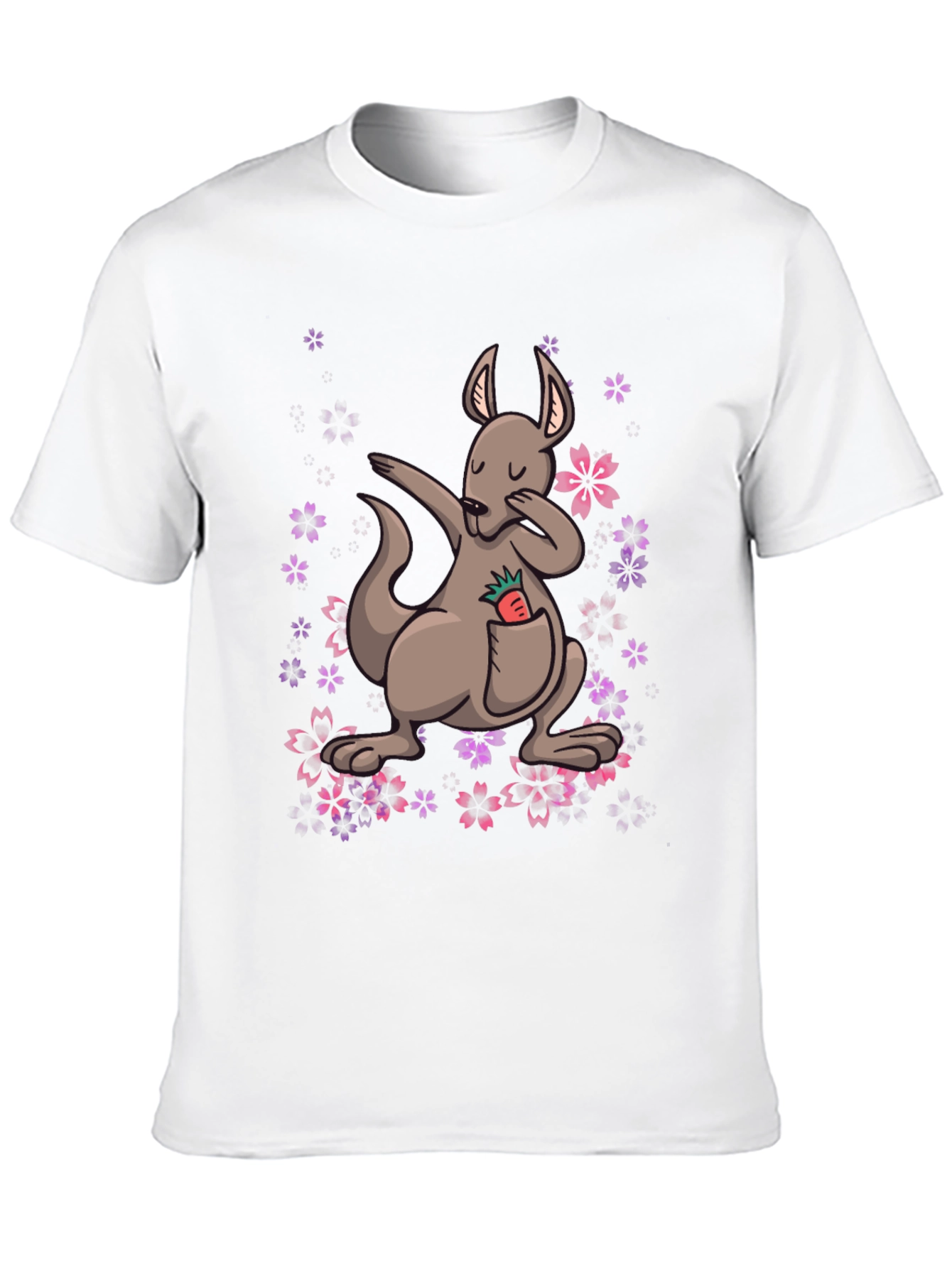 Black Dabbing Kangaroo Floral T-Shirt - Unique Graphic Tee view 10