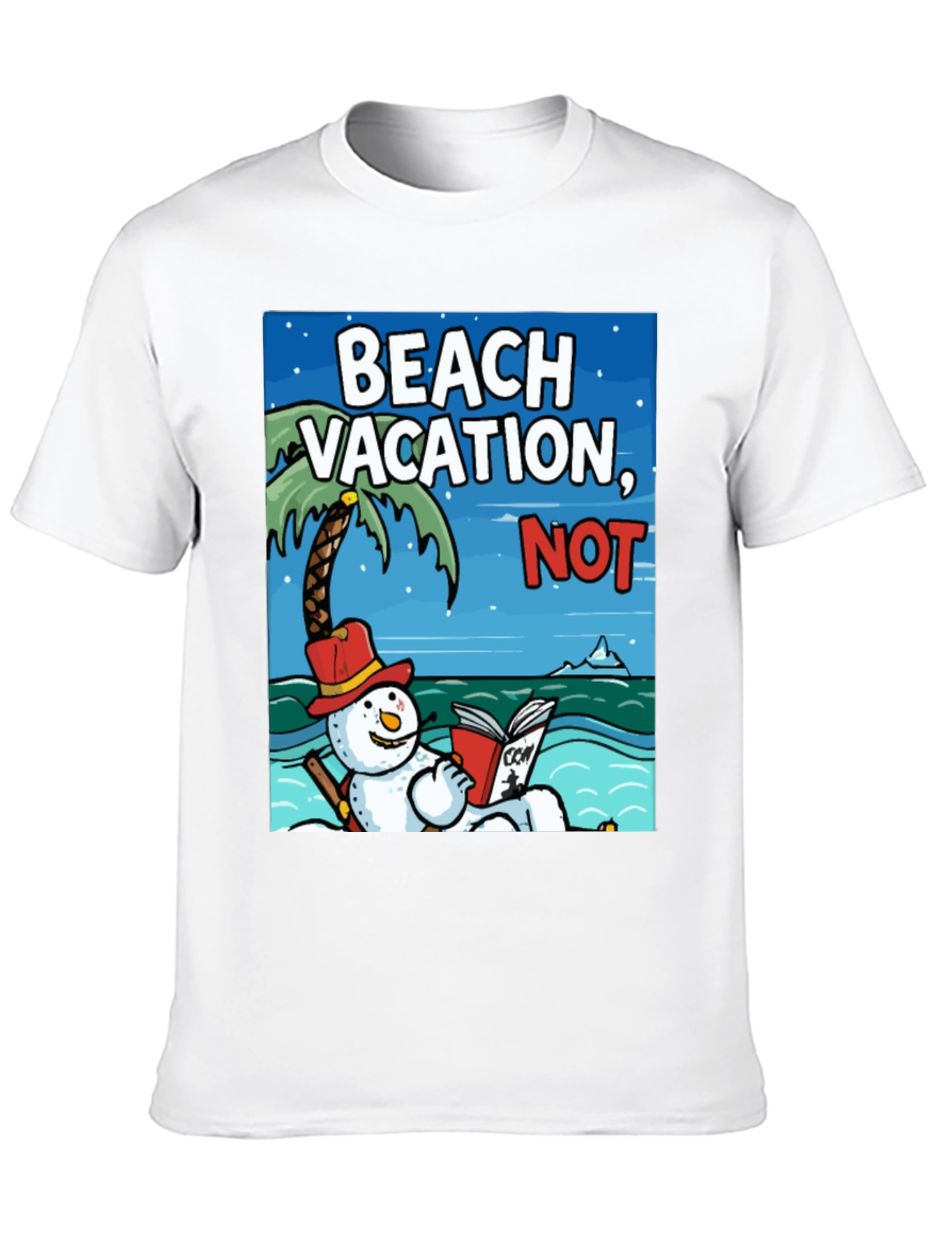 Black Beach Vacation NOT! Funny Snowman Holiday T-Shirt view 10
