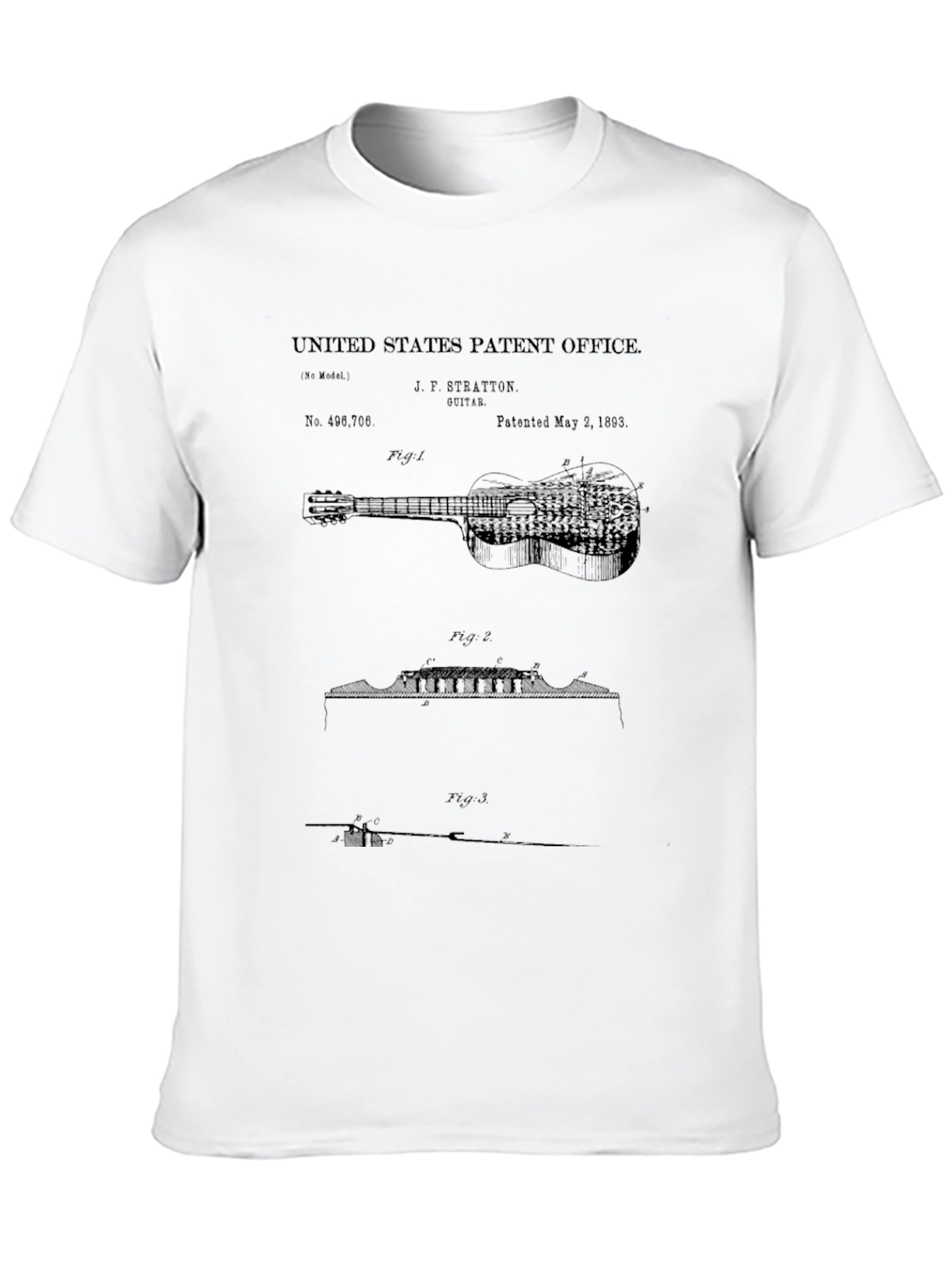 Black Vintage Guitar Patent Print T-Shirt view 10