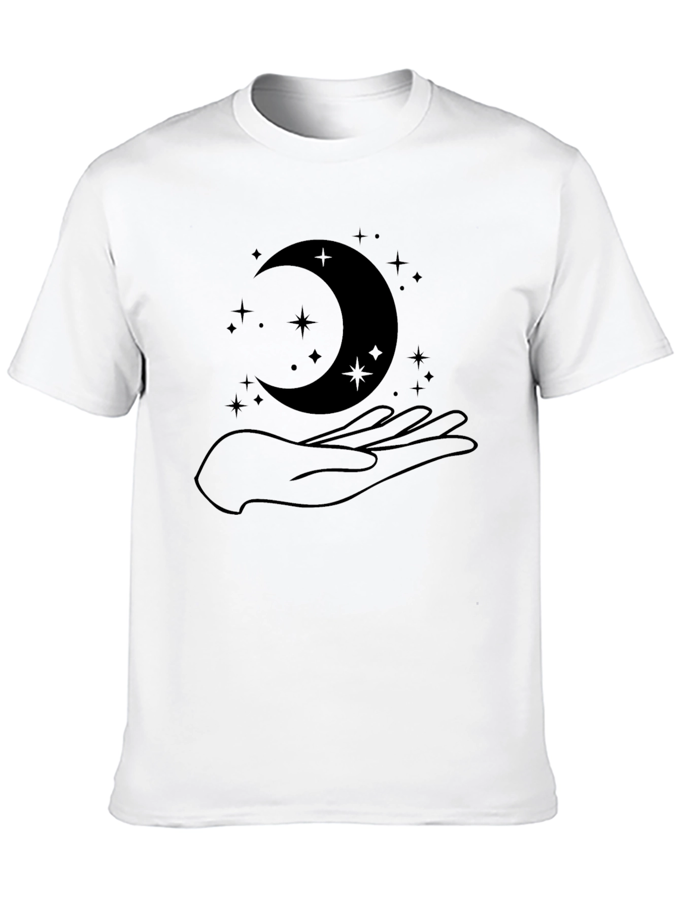 Black Mystic Moon & Hand Graphic Black T-Shirt view 10