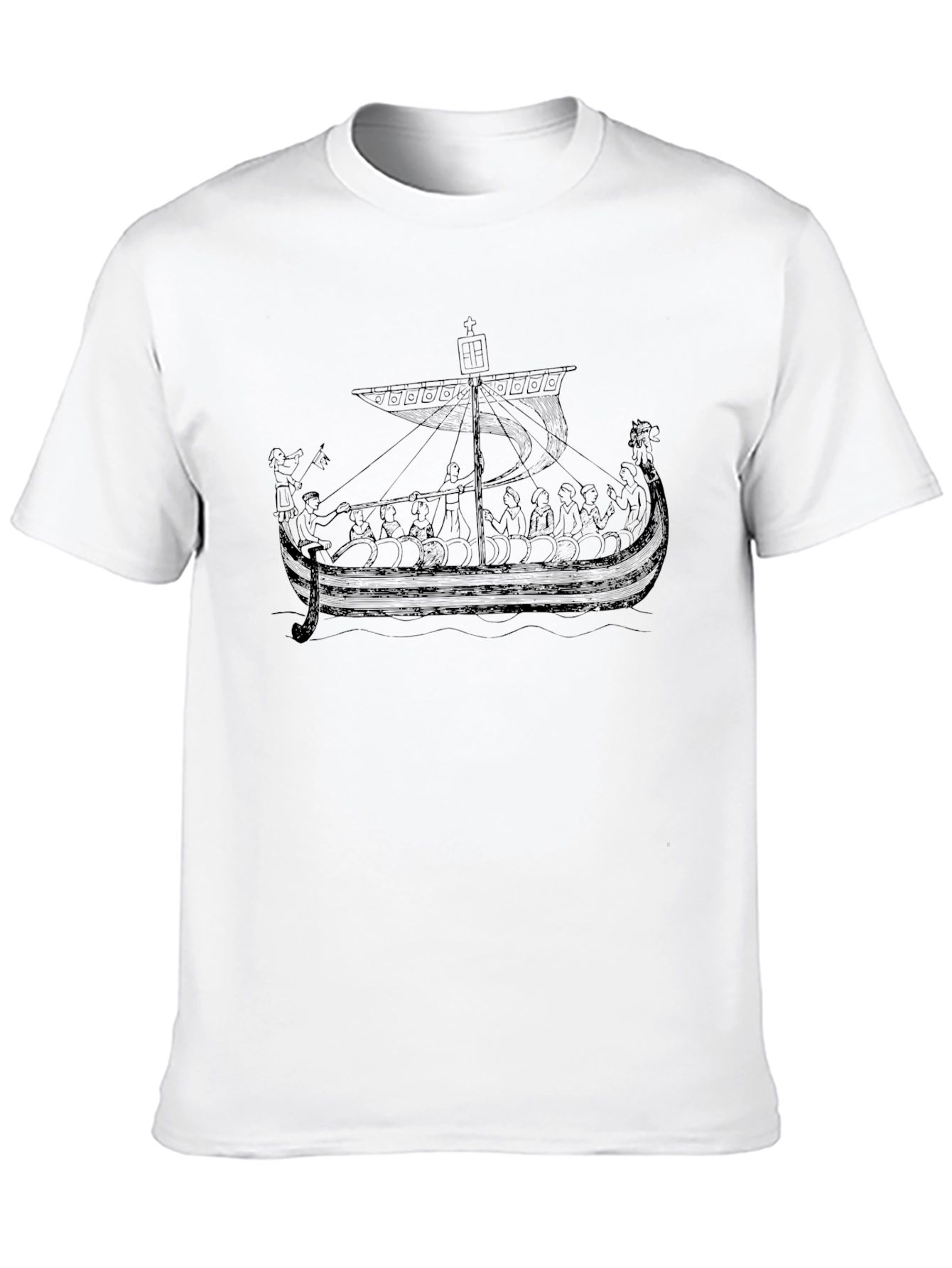 Black Viking Ship Graphic Tee - Black Cotton T-Shirt view 10