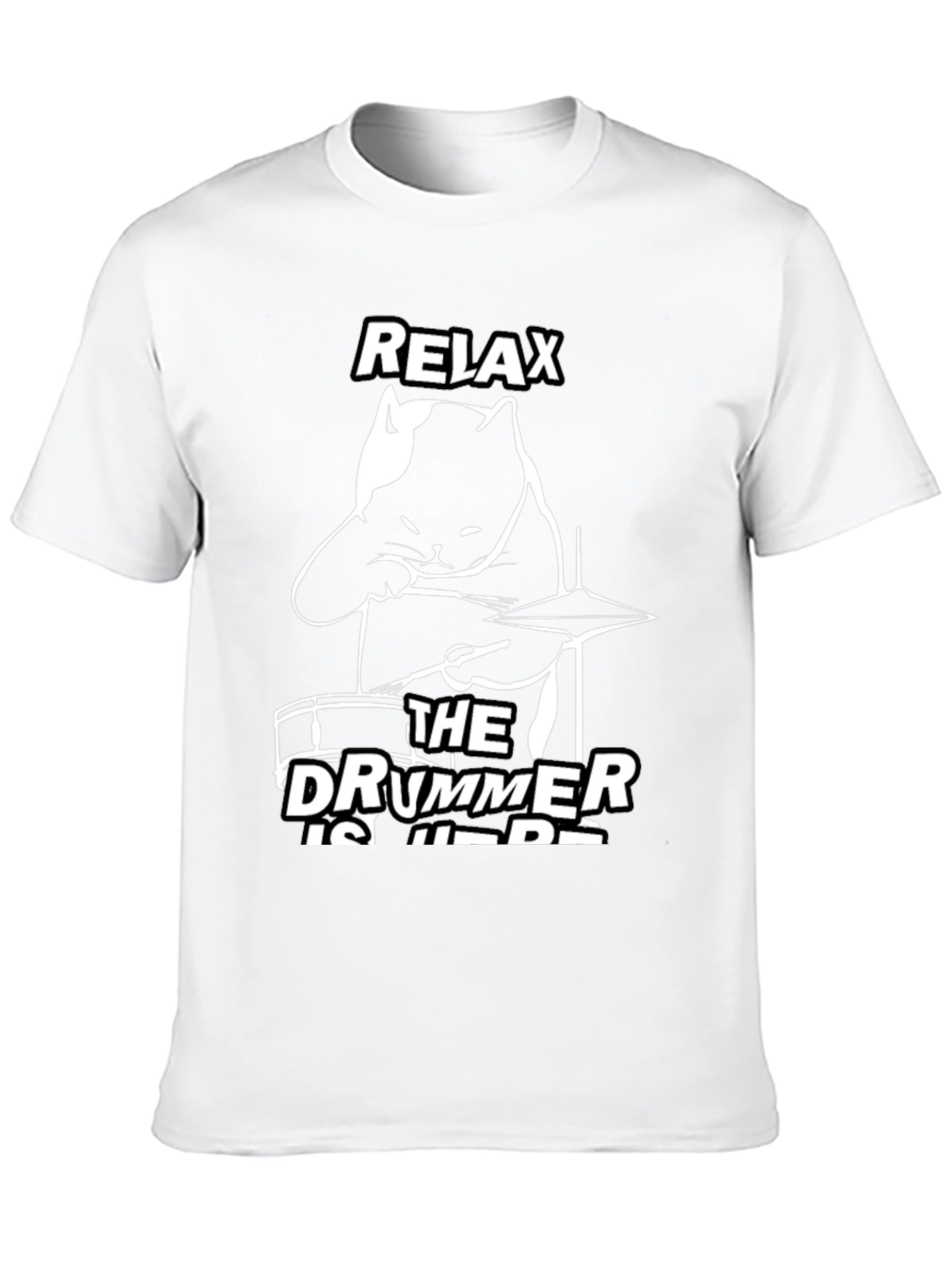Black Relax The Drummer Is Here Black Cat T-Shirt view 10
