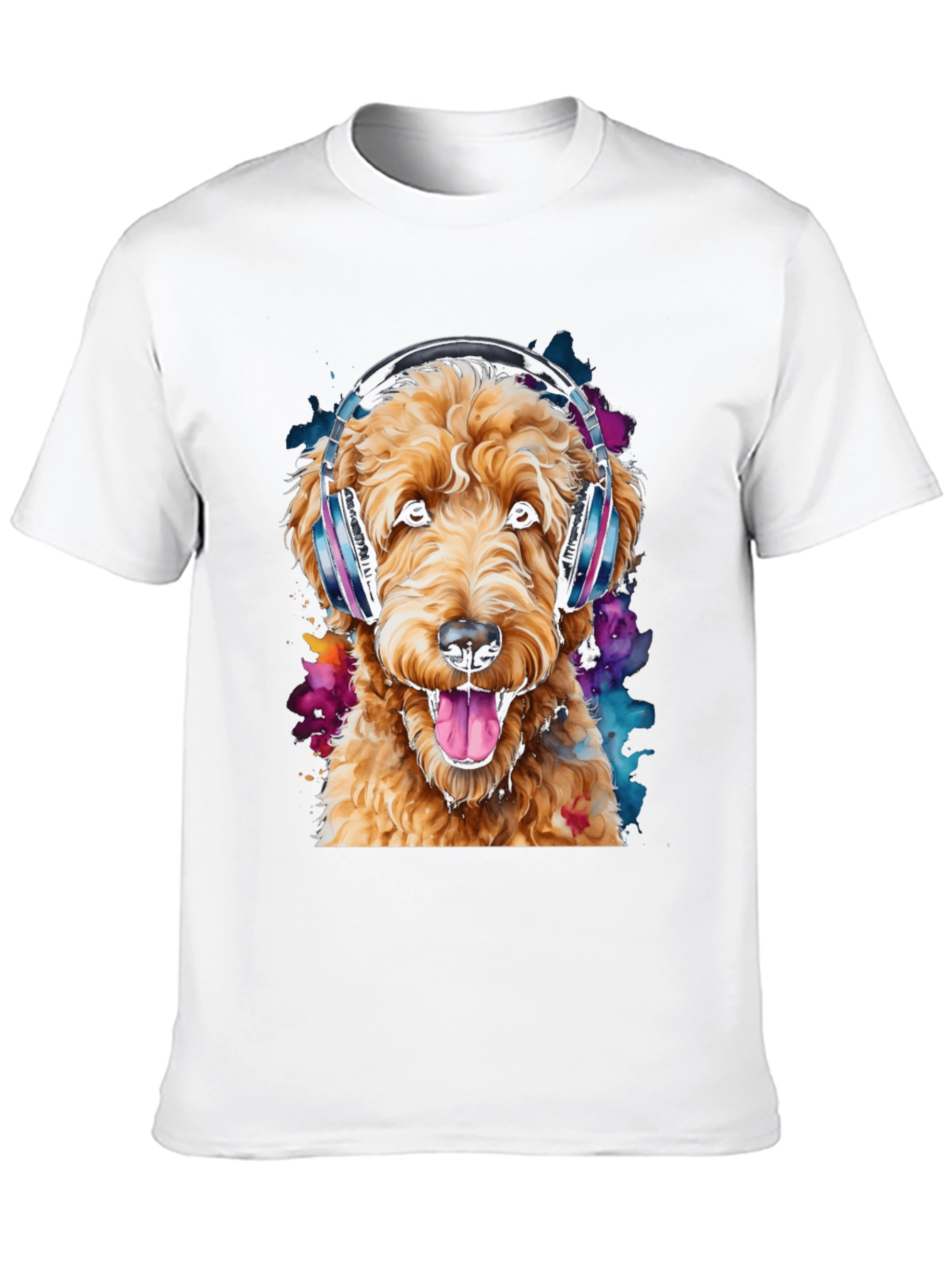 Black Dog with Headphones Black T-Shirt view 10