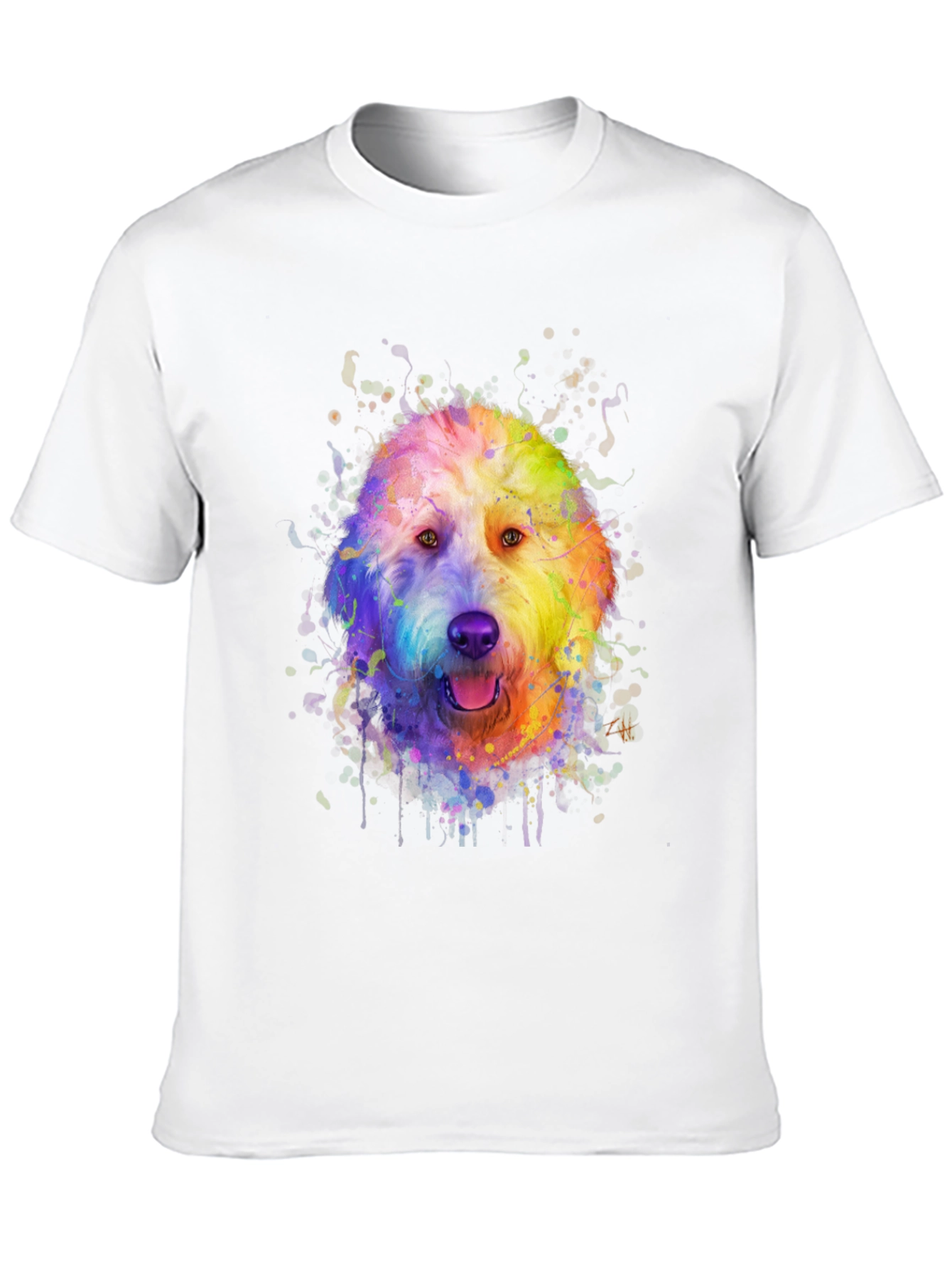 Black Rainbow Doodle Dog Graphic Tee - Black Cotton T-Shirt view 10