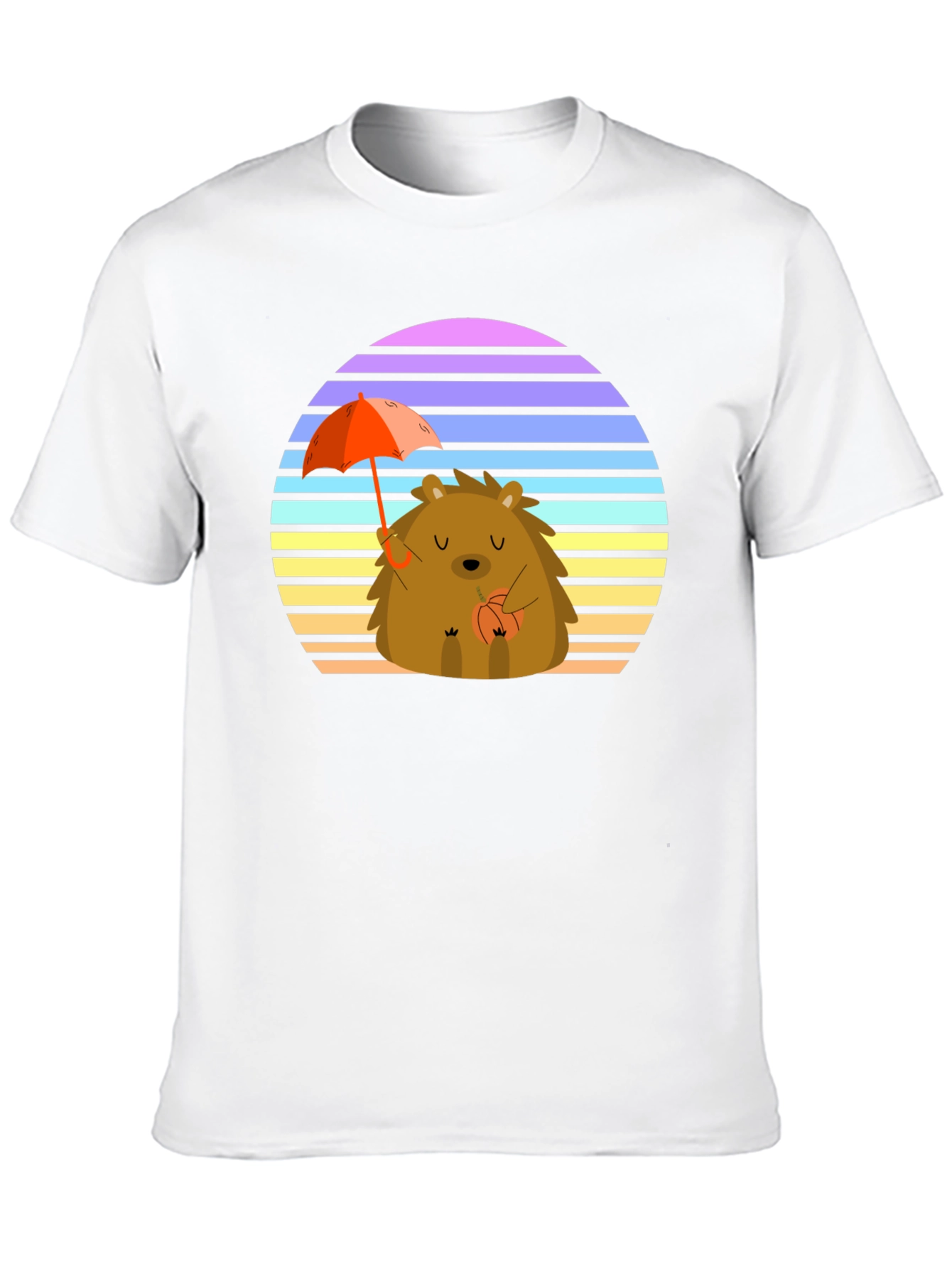 Black Cute Hedgehog T-Shirt with Retro Sunset Design view 10