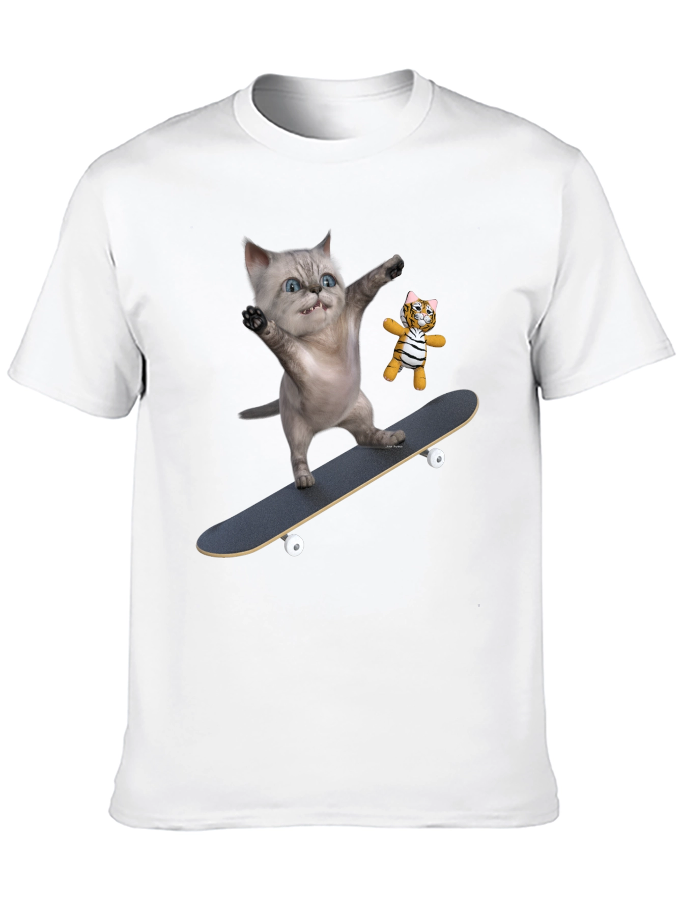 Black Cool Cat Skateboard T-Shirt - Unique Design view 10