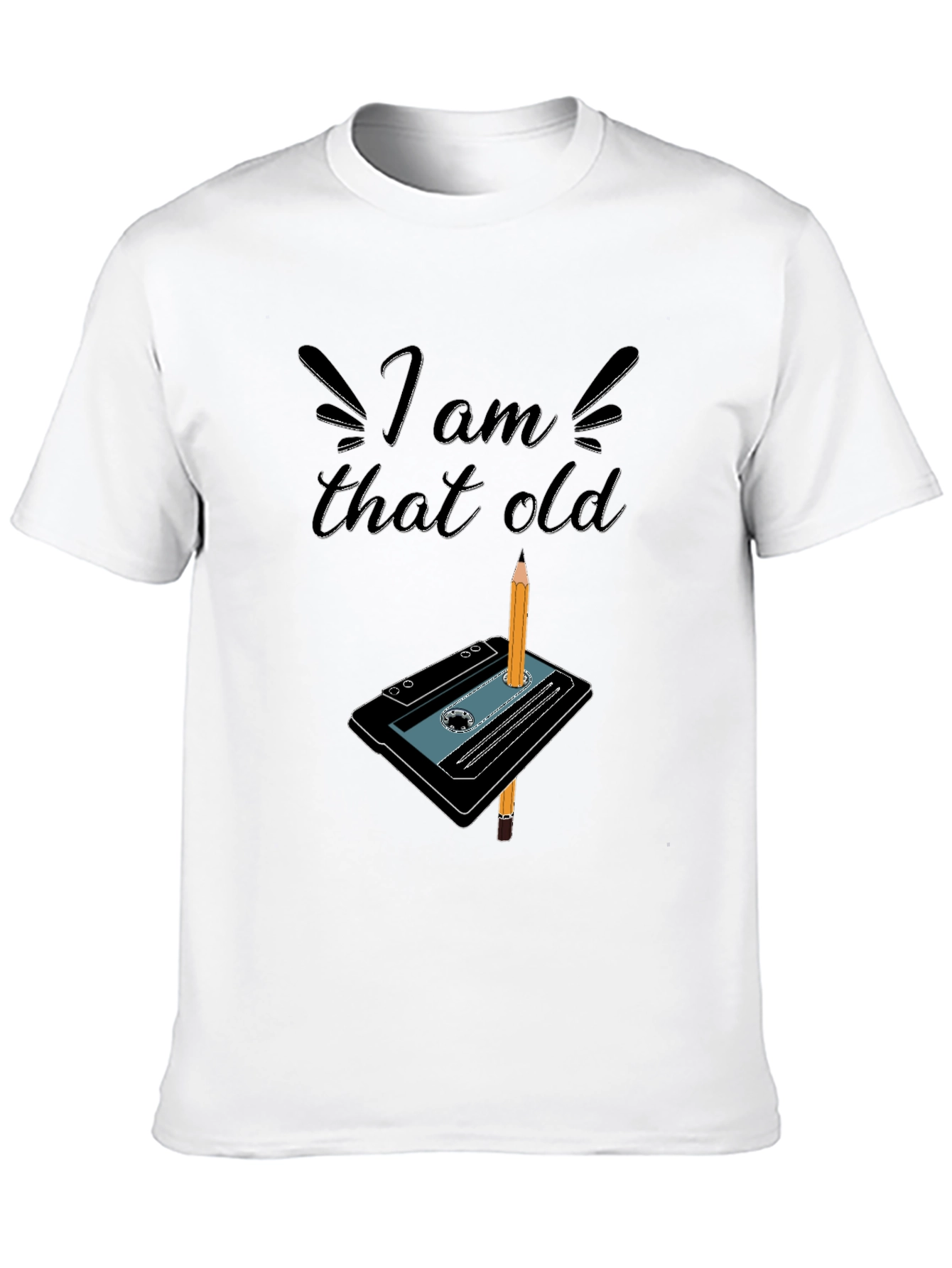 Black I Am That Old Cassette Tape & Pencil Graphic T-Shirt view 10